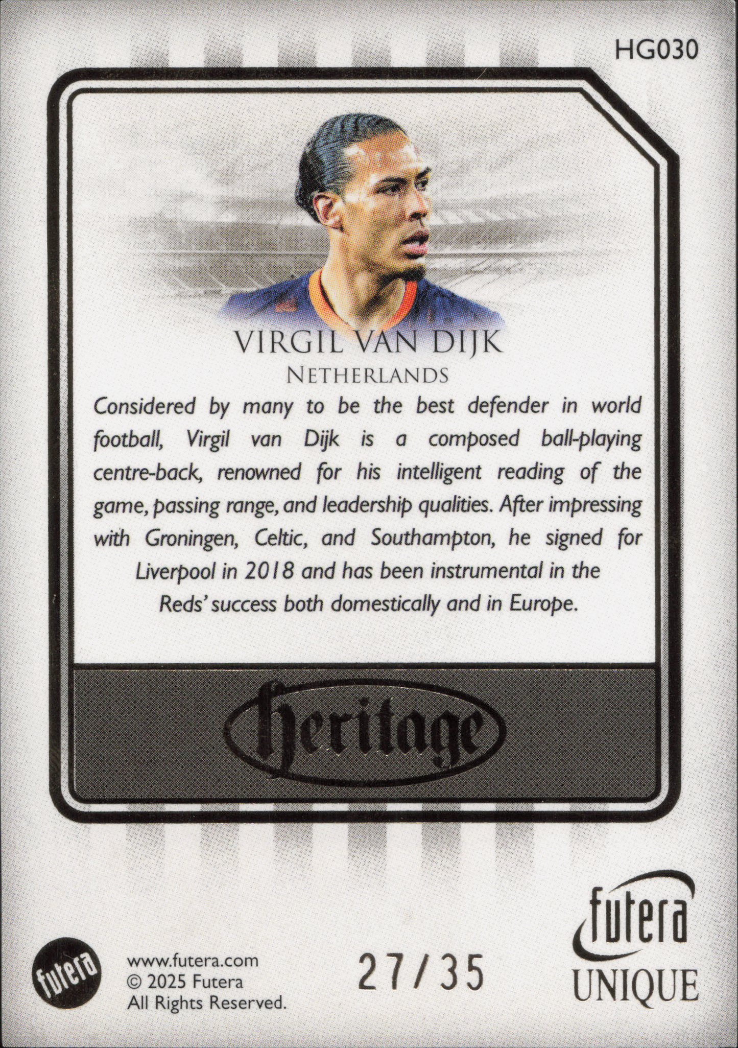 Virgil Van Dijk Numbered /35 Futera
