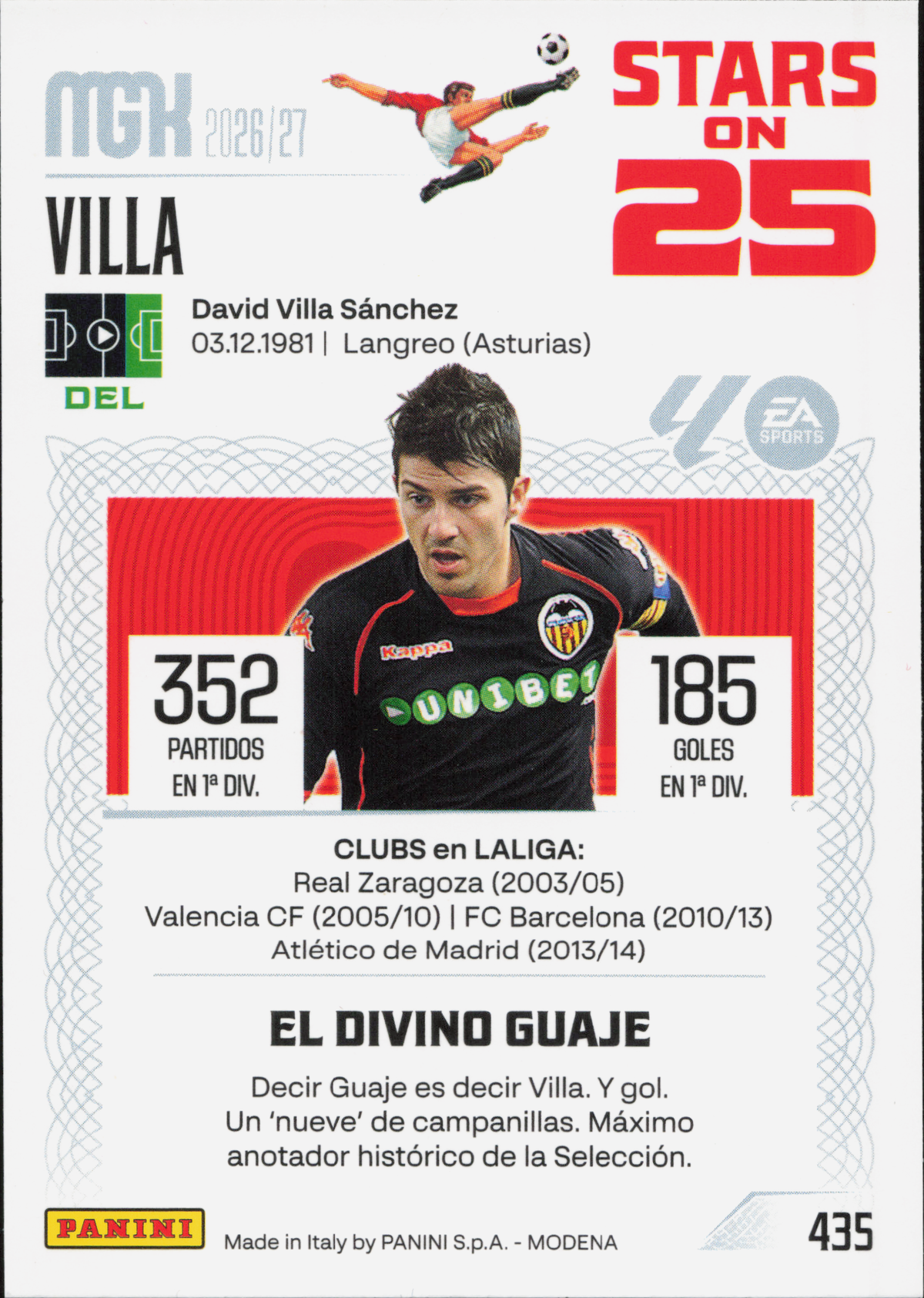 David Villa Stars on 25 Panini MGK La Liga