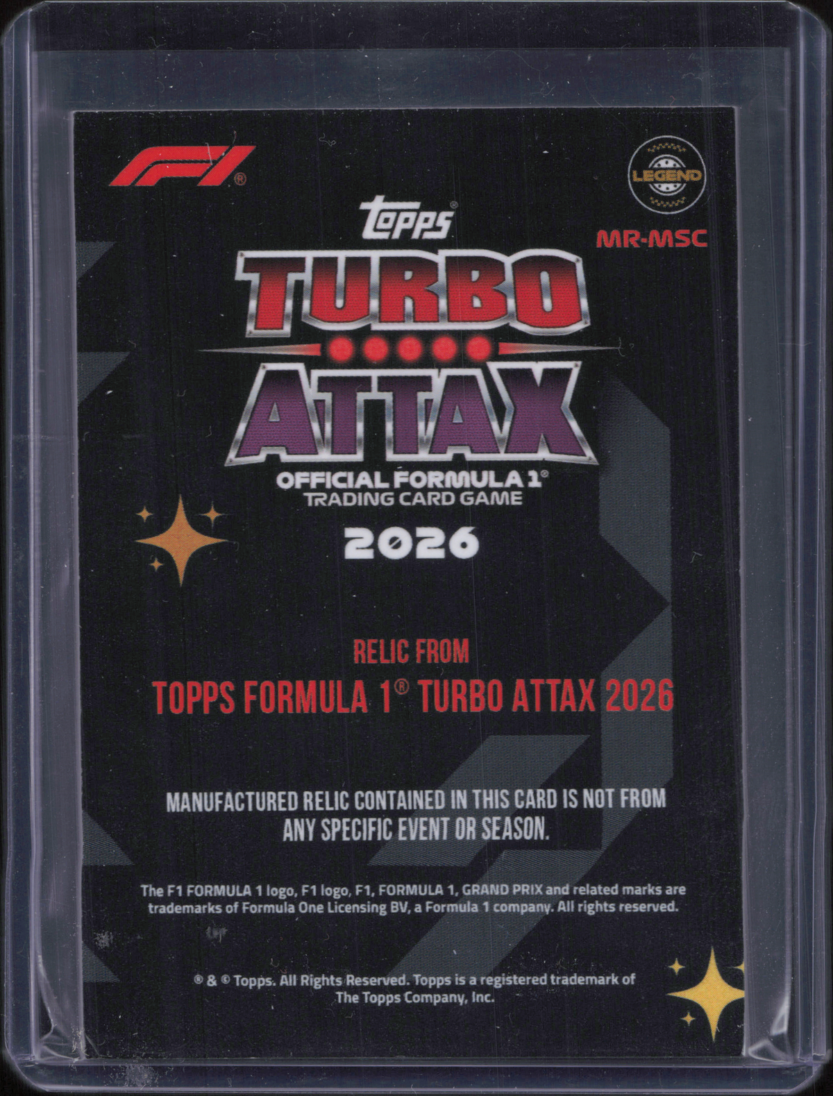 Michael Schumacher Legend Relic Topps Turbo Attax