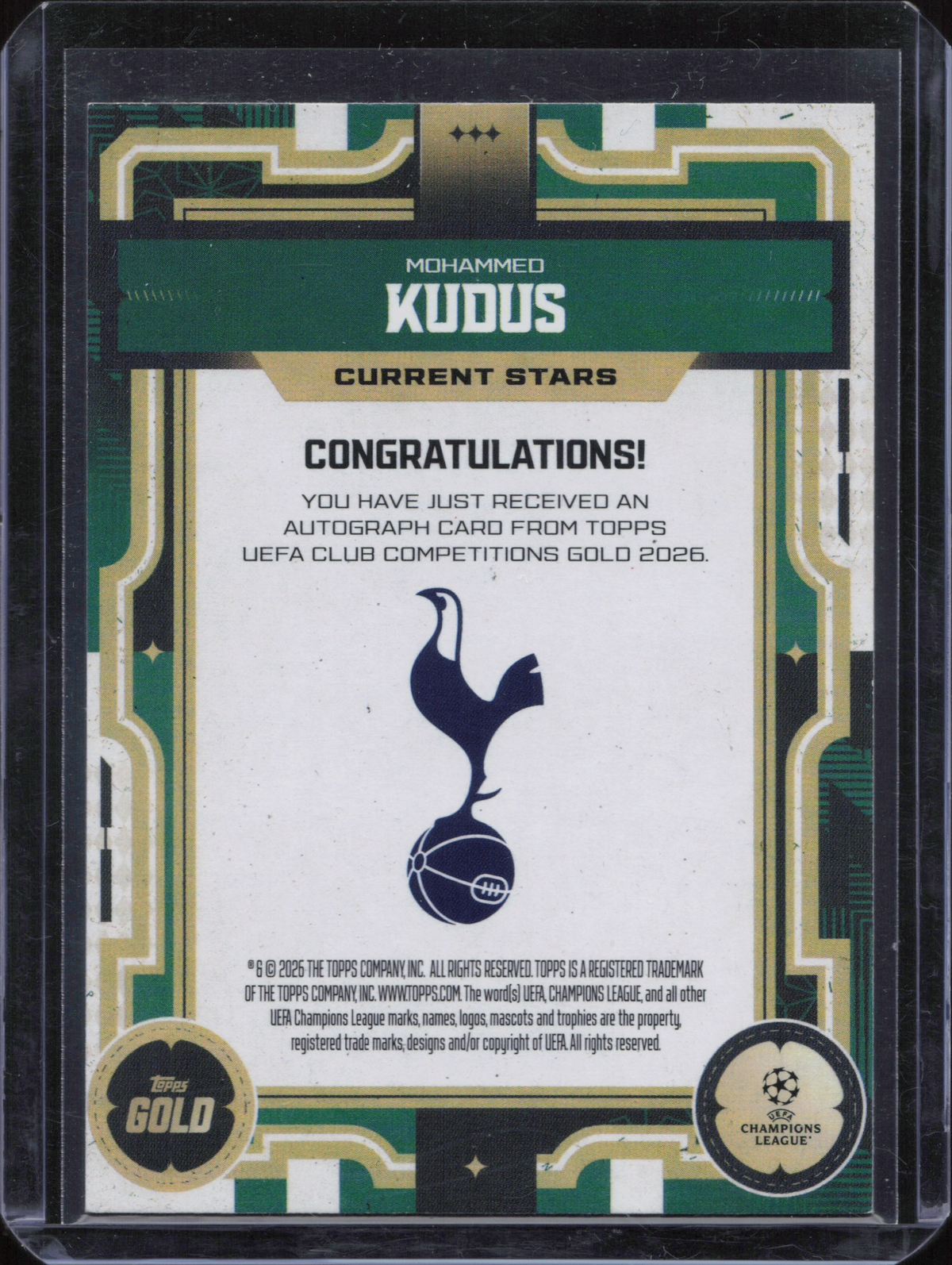Mohammed Kudus Autograph Numbered /75 Bookend Topps Gold