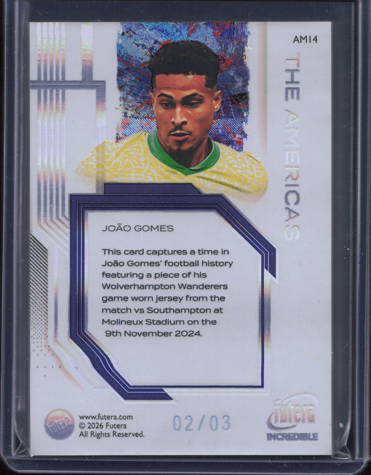 Joao Gomez Game-Worn Patch Numbered /03 Futera Incredible
