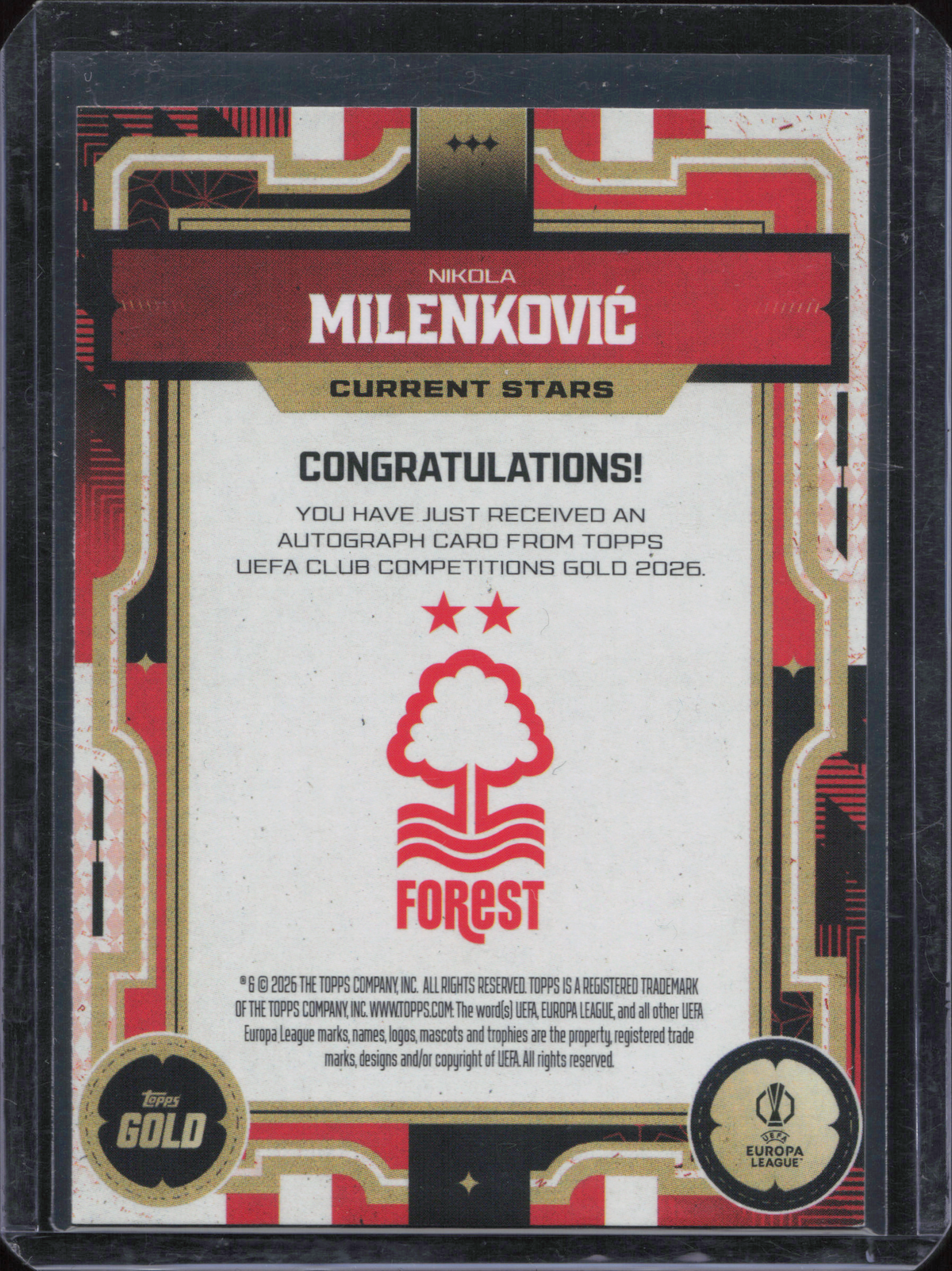 Nikola Milenkovic Autograph Topps Gold