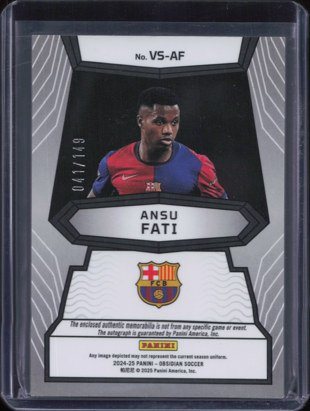 Ansu Fati Patch Autograph Numbered /149 Panini Obsidian