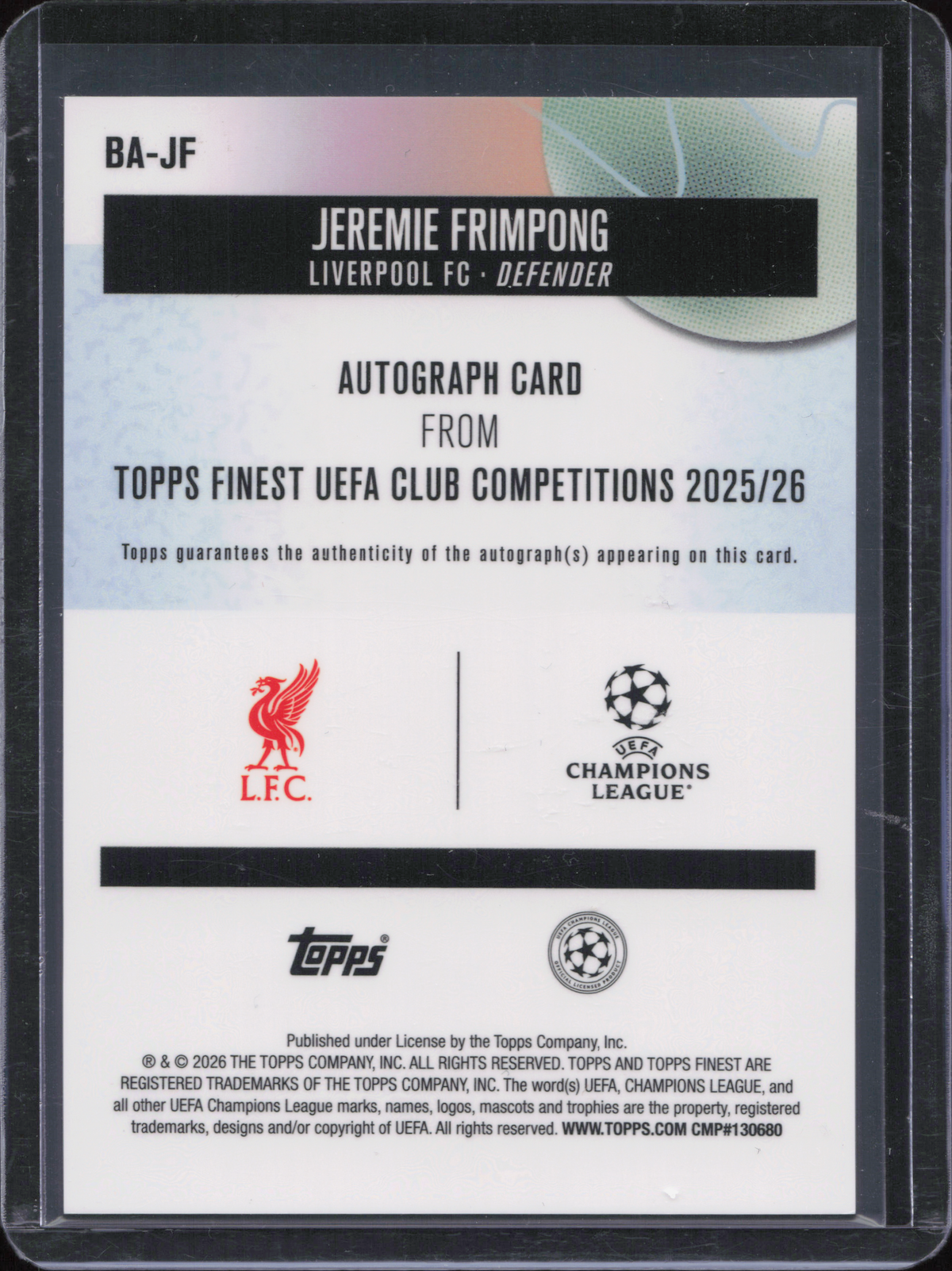 Jeremie Frimpong Autograph Numbered /150 Topps Finest