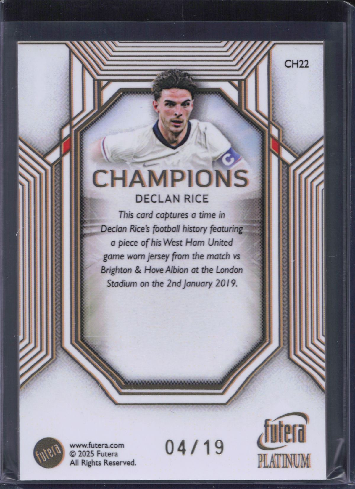 Declan Rice Game-Worn Patch Numbered /19 Futera