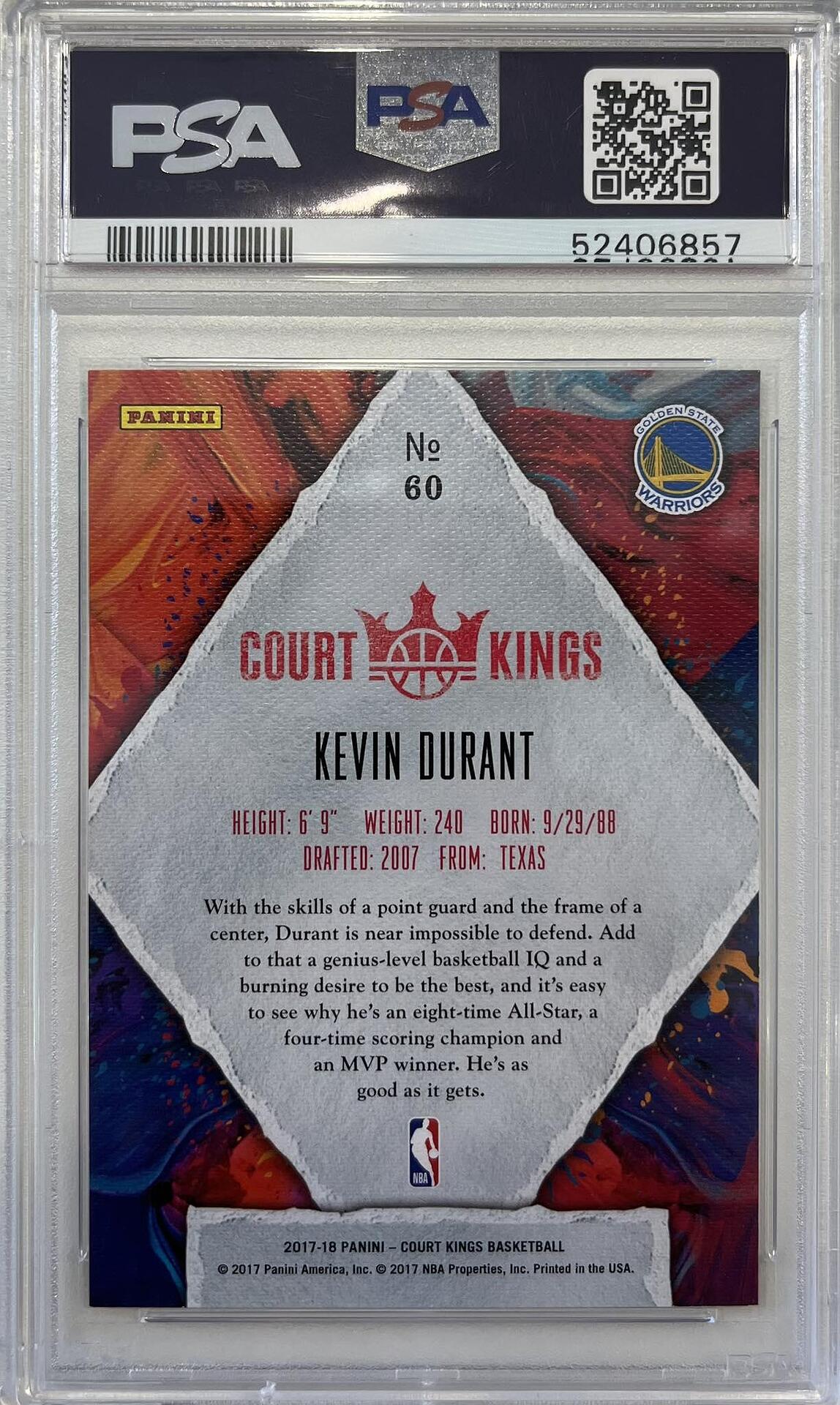 KEVIN DURANT 2017 Panini Court Kings #60 (GRADED) (PSA 9)