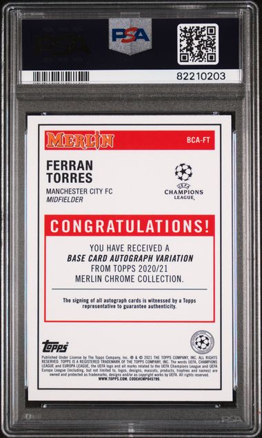 FERRAN TORRES TOPPS MERLIN CHROME UEFA CHAMPIONS LEAGUE AUTOGRAPHS (GRADED)