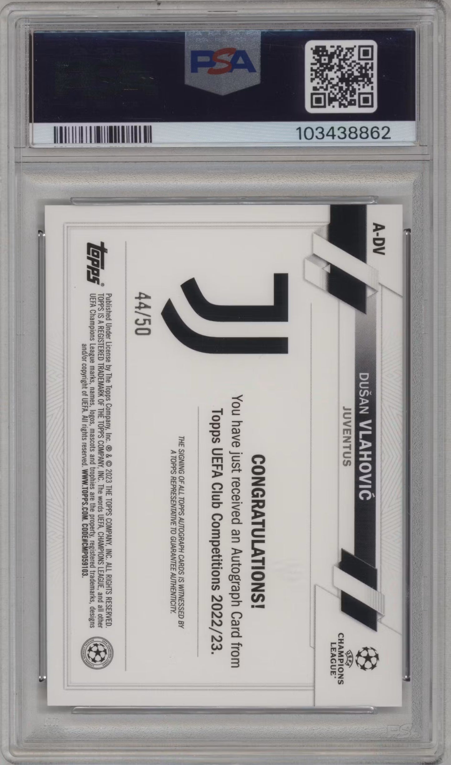 Dusan Vlahovic Autograph Numbered /50 Topps Flagship (GRADED)(PSA)
