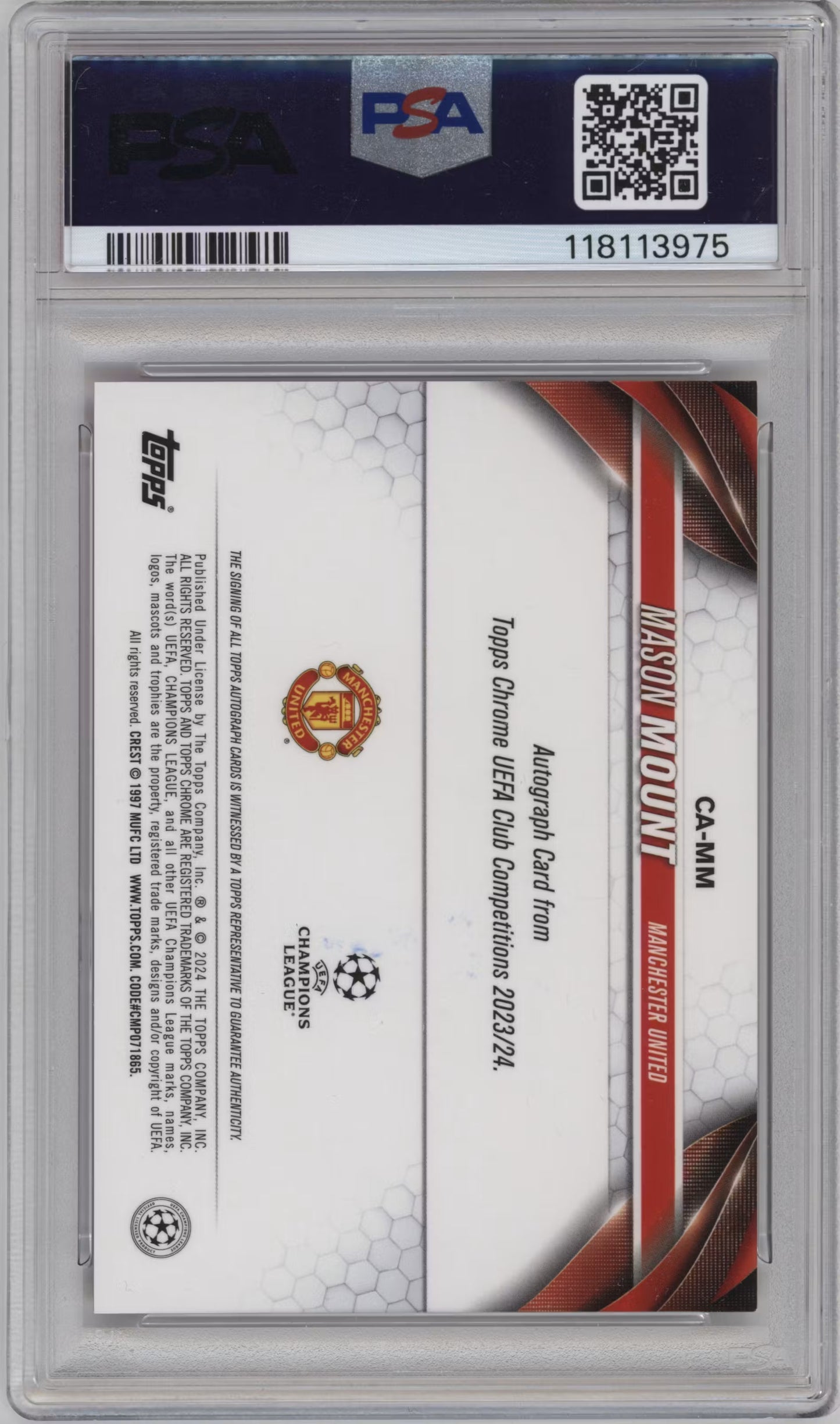Mason Mount Autograph Numbered /250 Topps Chrome (GRADED)(PSA)