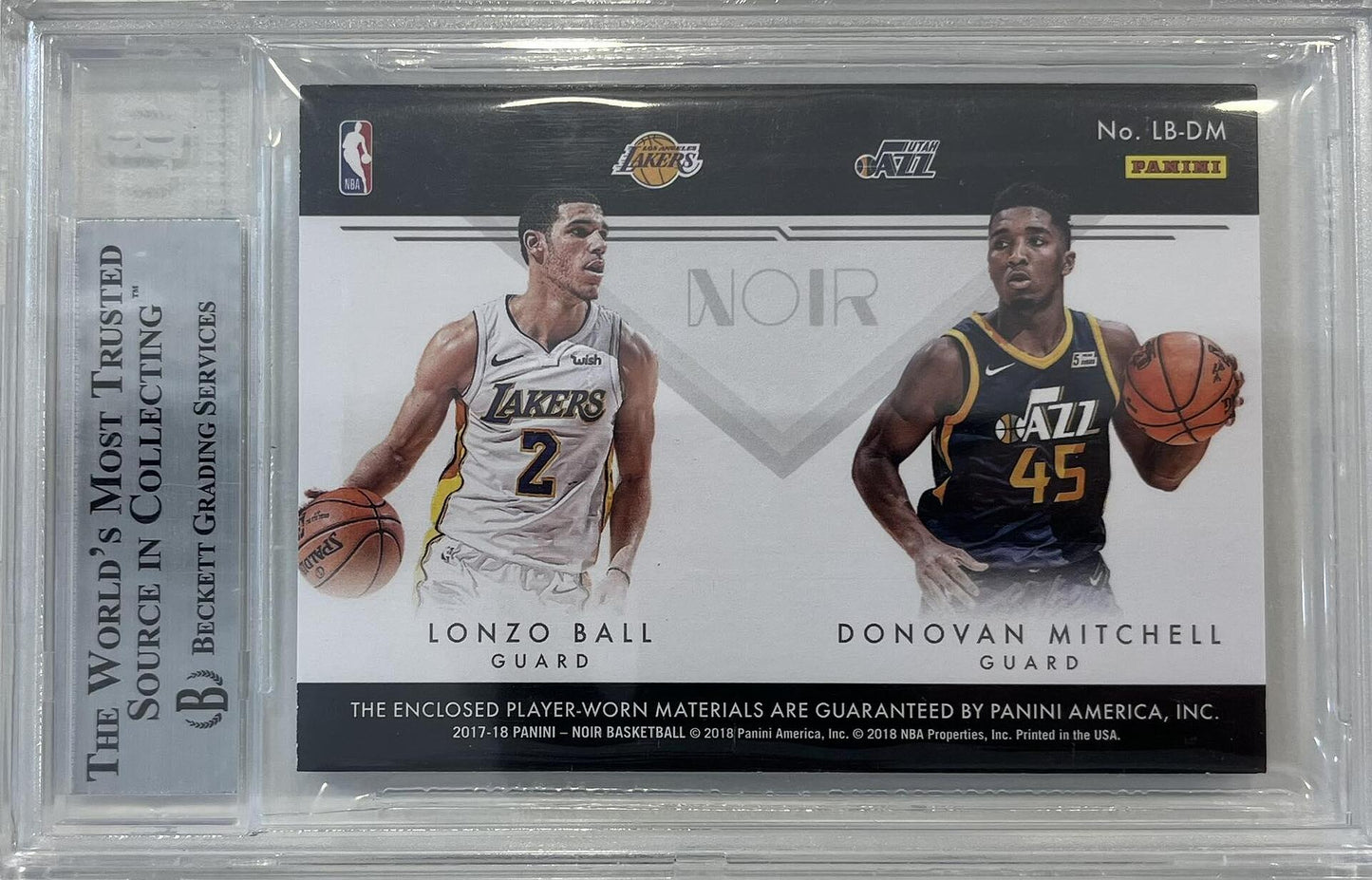 Two-Shot Rookie Dual Jerseys Donovan Mitchell / Lonzo Ball Numbered 13/99 Panini Noir 2017-18 (GRADED) (BECKETT)