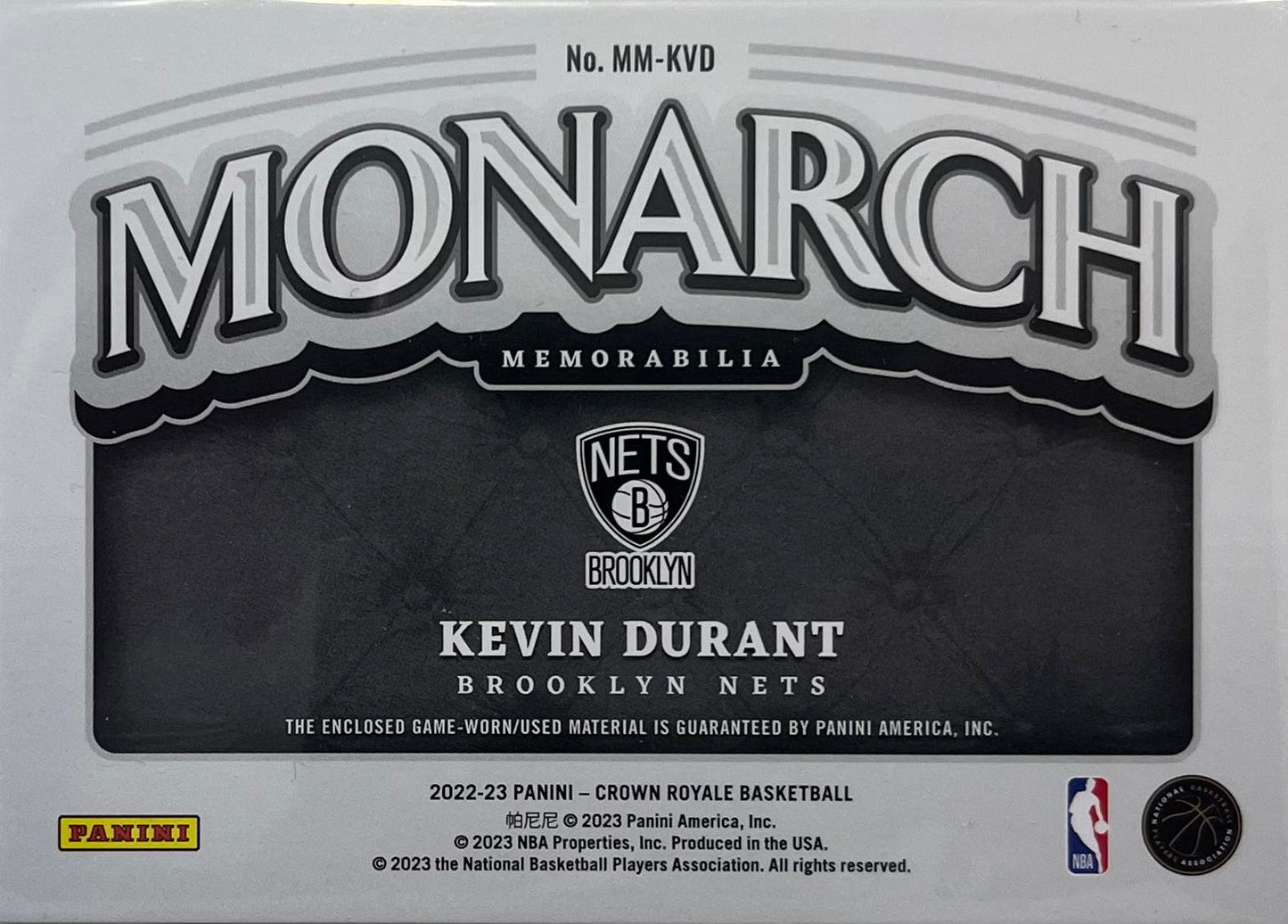 Kevin Durant 2022-23 Panini Crown Royale #MM-KVD Jersey Patch Monarch