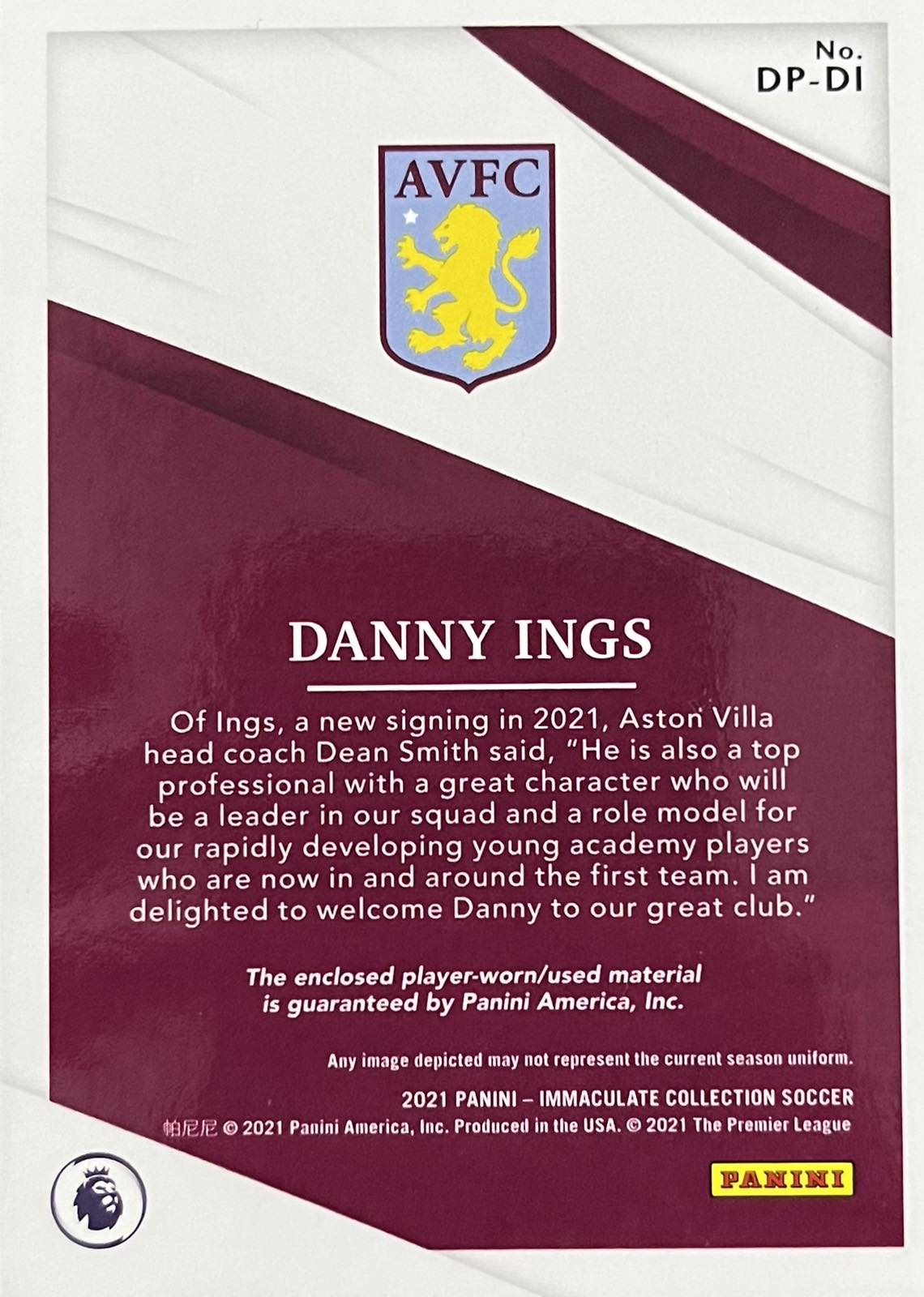 Danny Ings Dual Patch Numbered /49 Player-Worn 2021 Immaculate