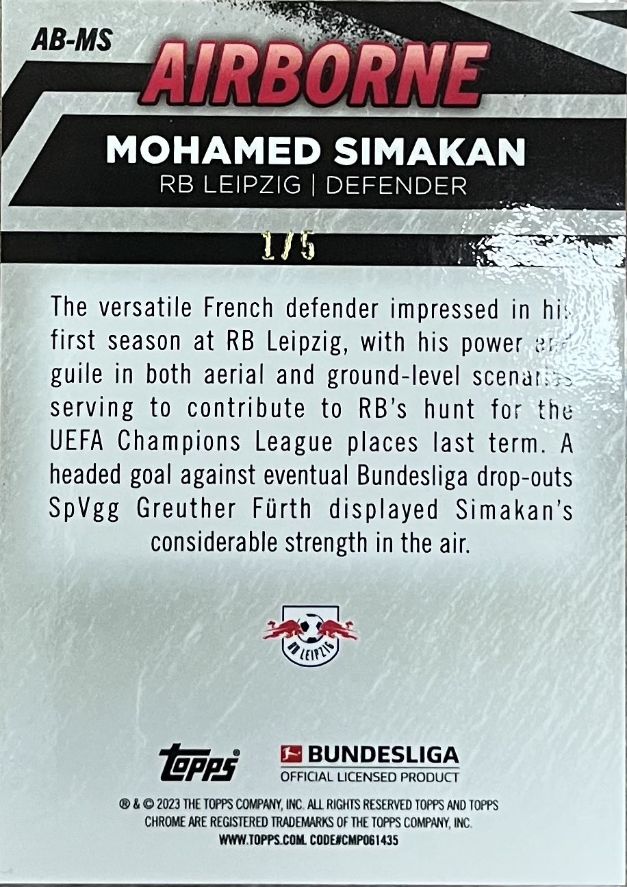 Mohamed Simakan Airborne Numbered /5 2022-23 Topps Chrome Bundesliga