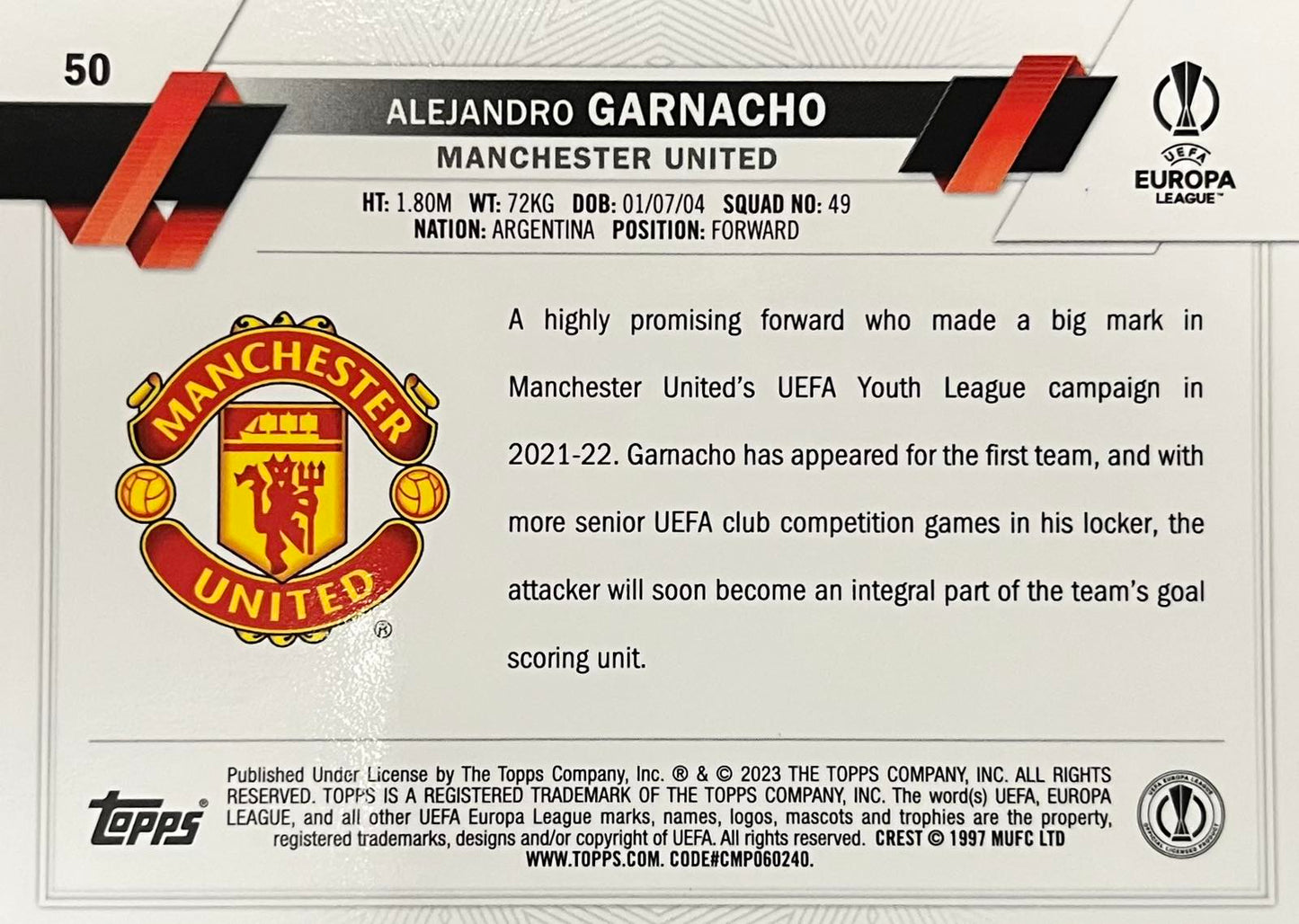 Alejandro Garnacho Hero Variation Case Hit Topps Chrome UCC 2022-23