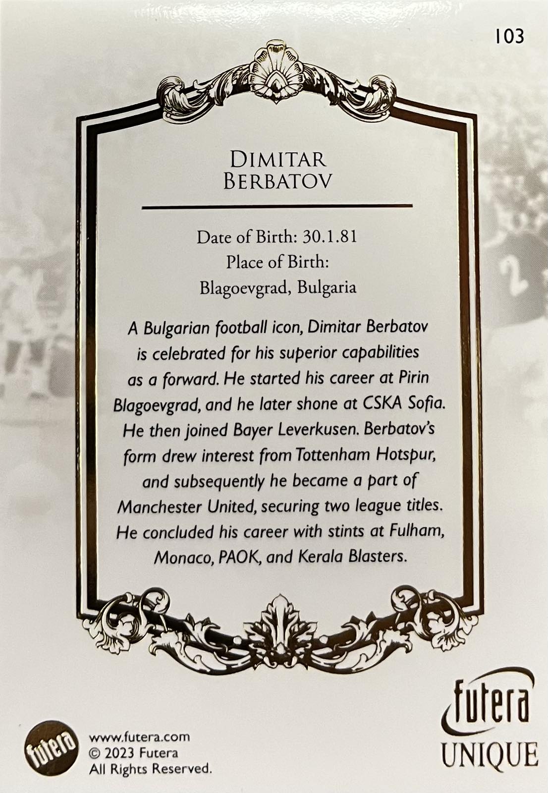 Dimitar Berbatov #103 2023-24 Futera Unique World Football