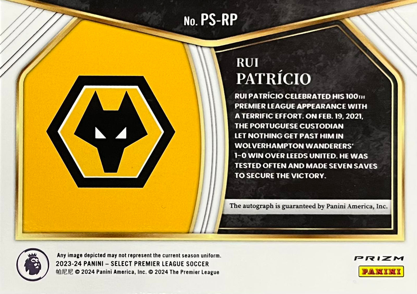 Rui Patricio Pitchside Signatures Autograph Blue Pulsar Select 2023-24