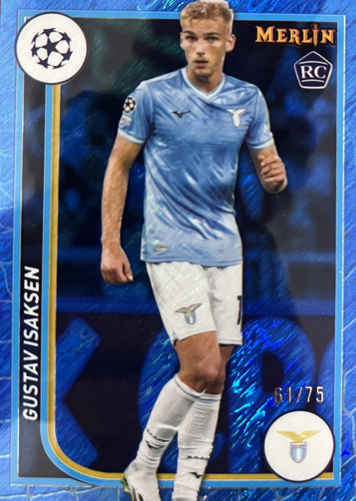Gustav Isaksen Blue Shimmer Numbered /75 Rookie Lazio Merlin