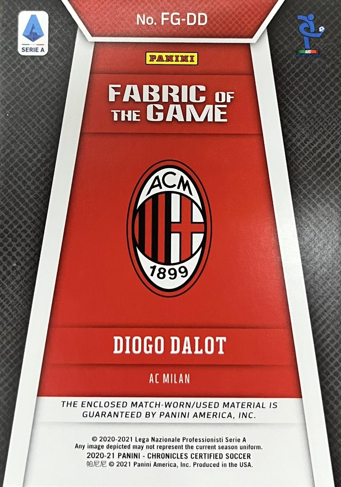 Diogo Dalot Fabric of the Game Match-Worn Patch Numbered /199 Certified