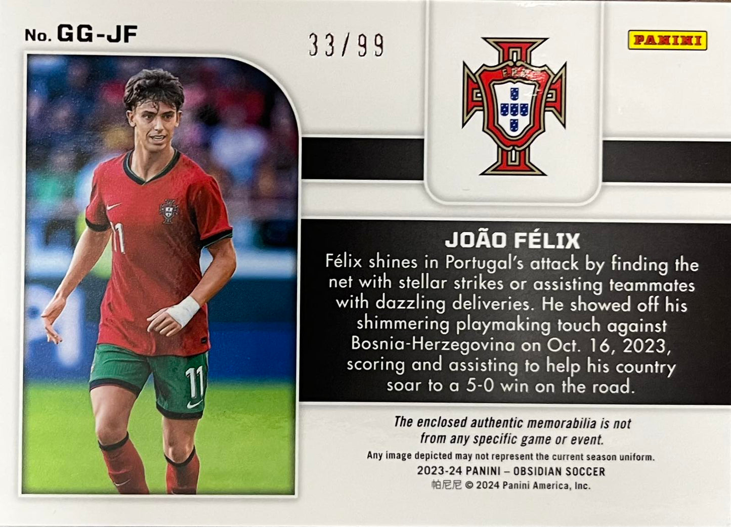 Joao Felix Patch Numbered /99 Galaxy Gear Obsidian