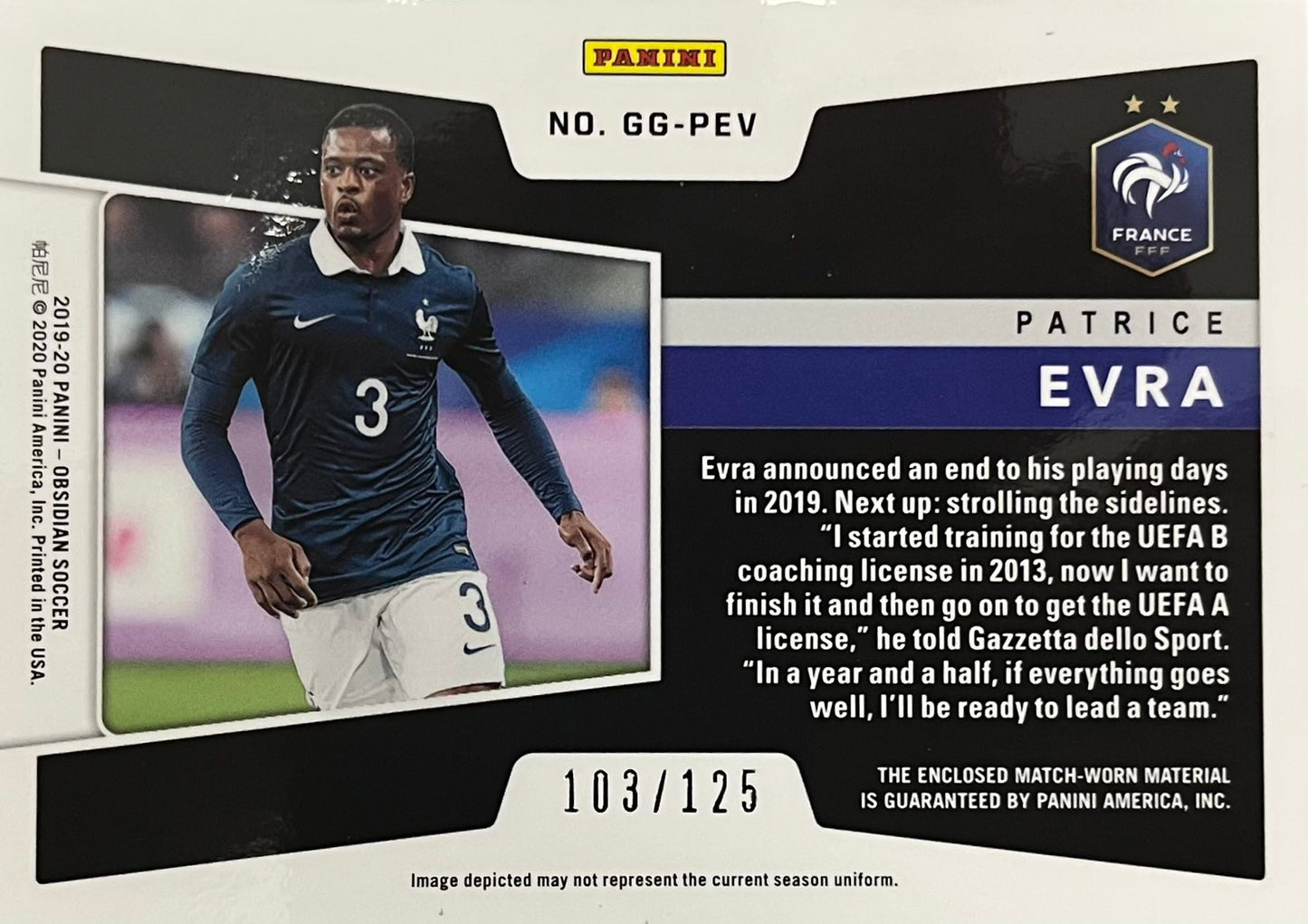 Patrice Evra Match-Worn Patch Numbered /125 Obsidian Galaxy Gear