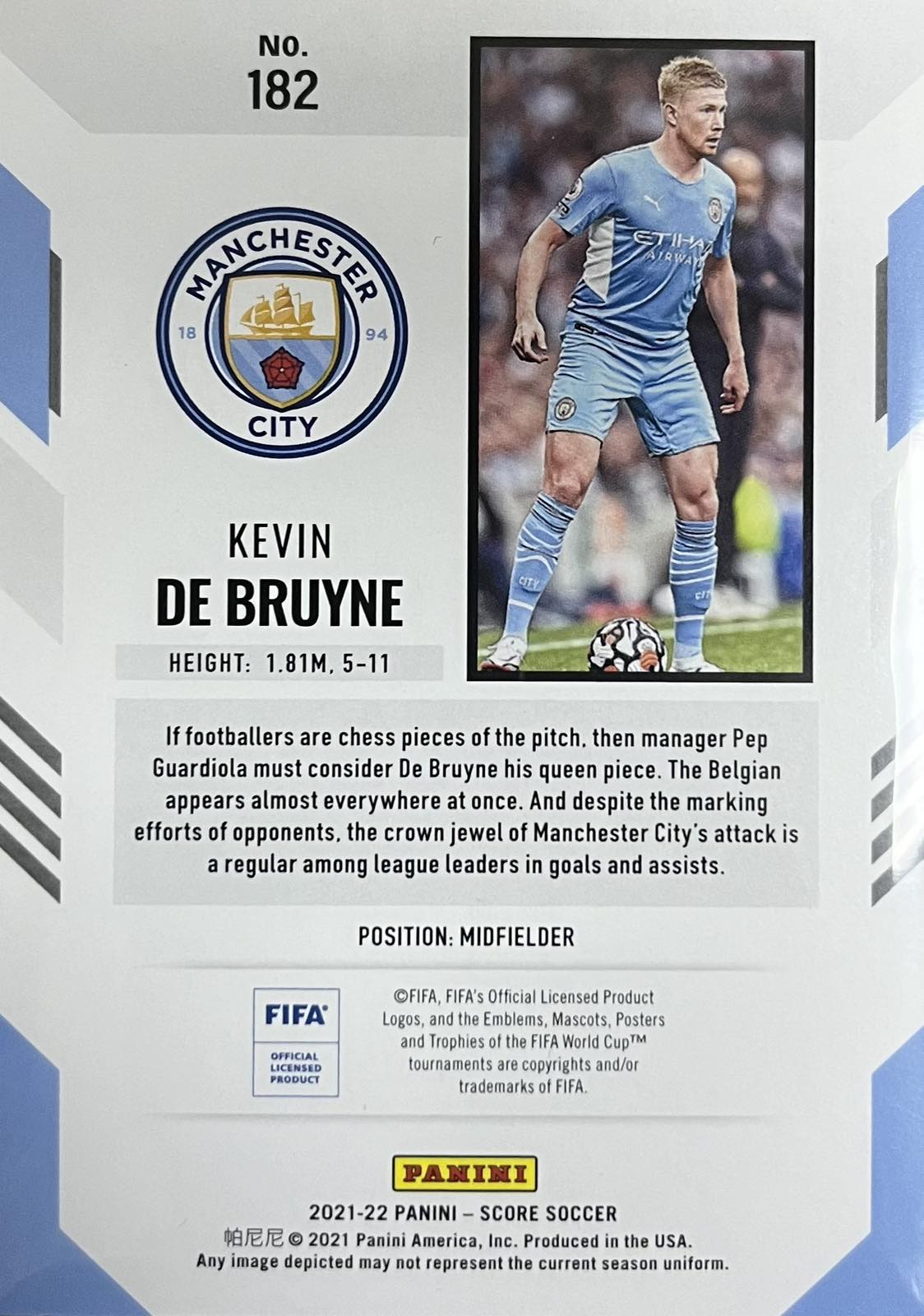 KEVIN DE BRUYNE Numbered 1/1 One of One Black Laser Panini Score 2021-22
