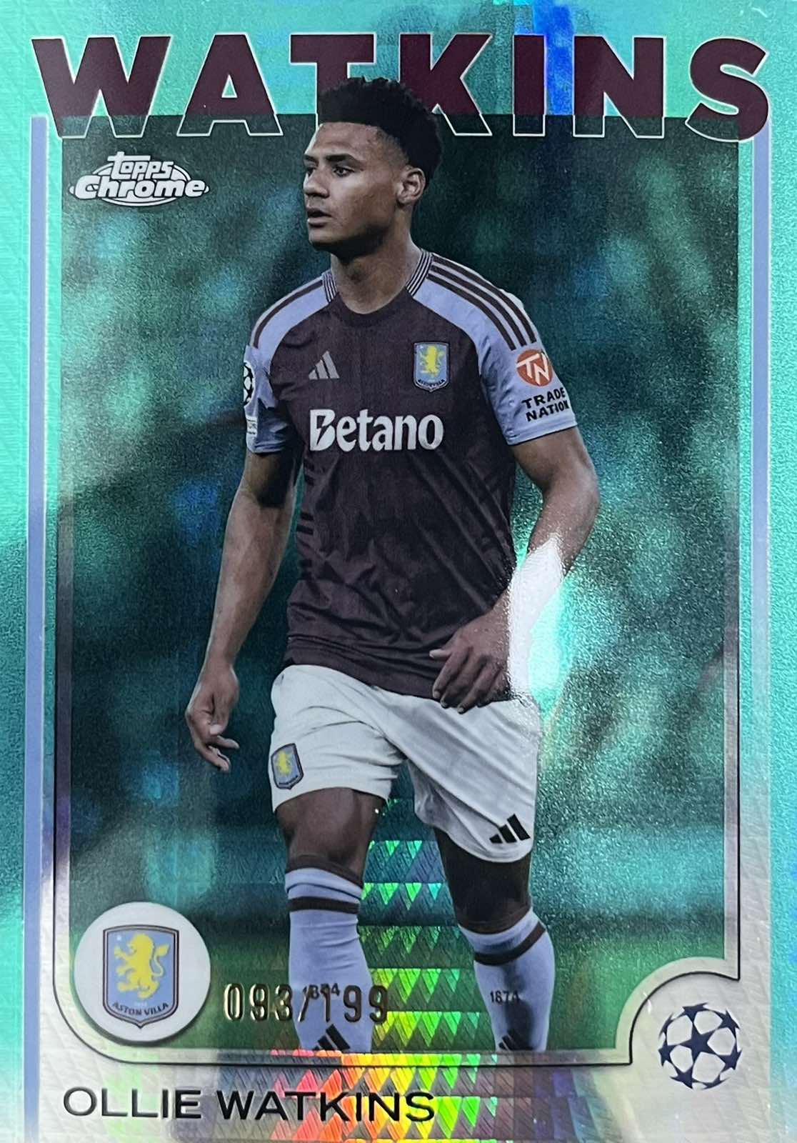 Ollie Watkins Aqua Numbered /199 Topps Chrome
