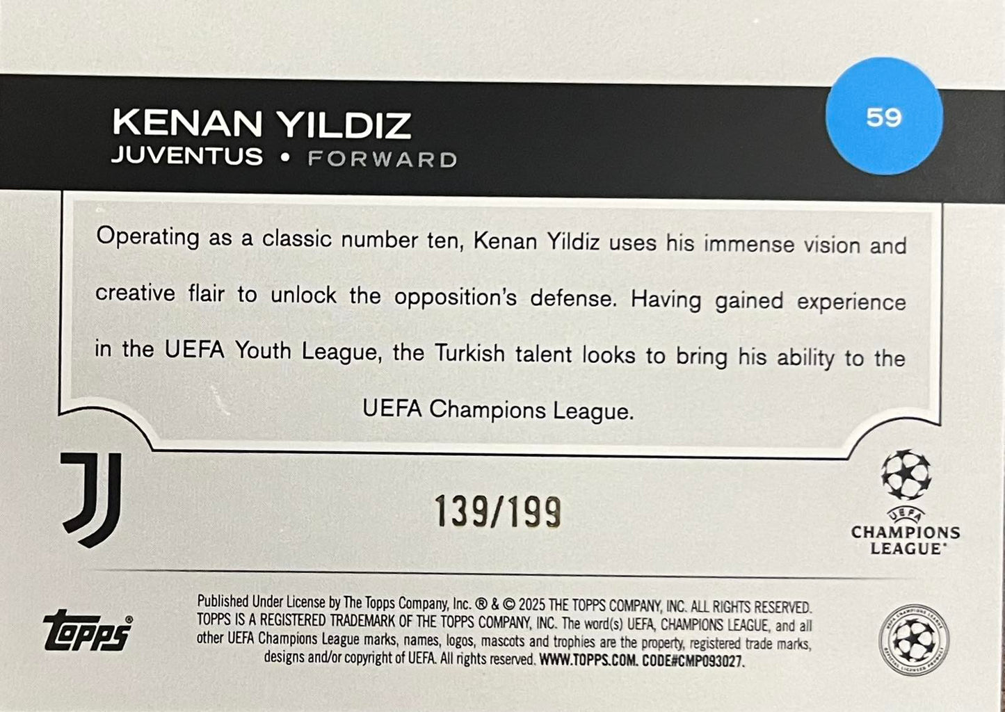 Kenan Yildiz Future Stars Numbered /199 Topps