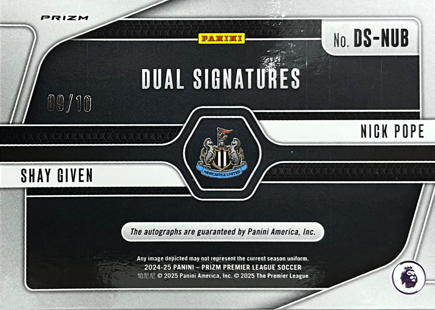Shay Given / Nick Pope Dual Autograph Gold Numbered /10 Prizm EPL Breakaway