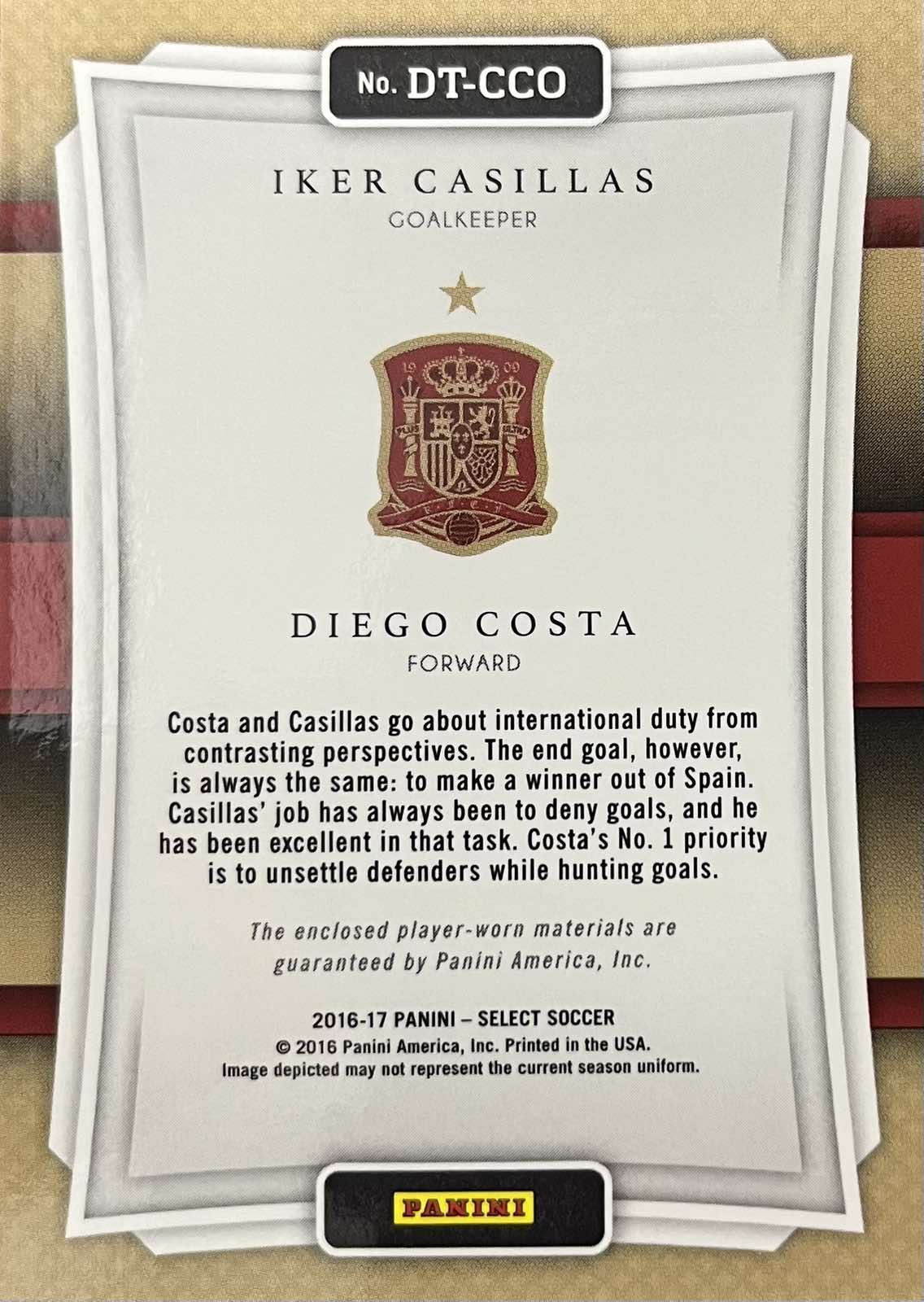 Iker Casillas / Diego Costa Double Player-Worn Patch Select Double Team Memorabilia 2016-17