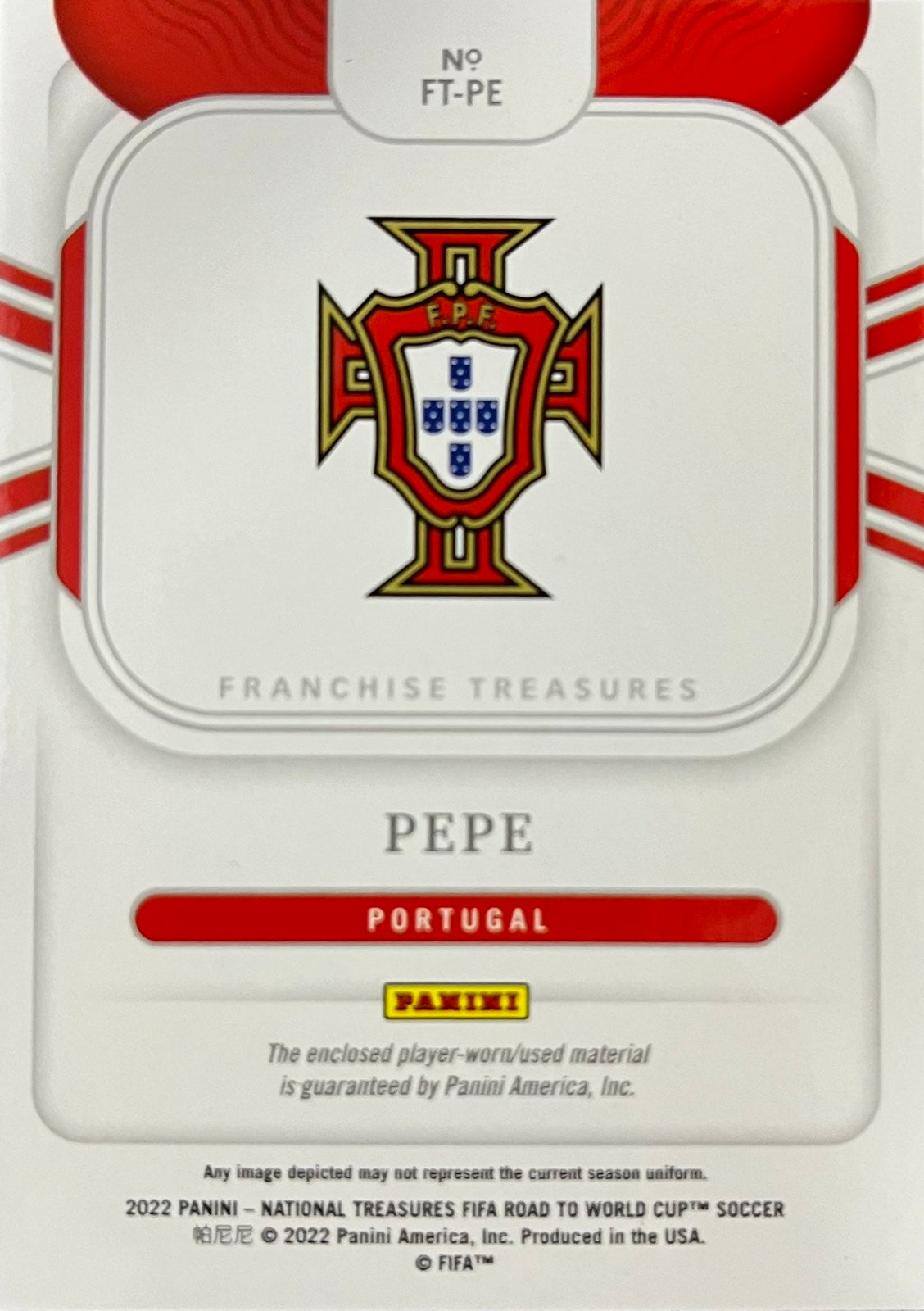 Pepe Player-Worn Patch Numbered /99 National Treasures Portugal