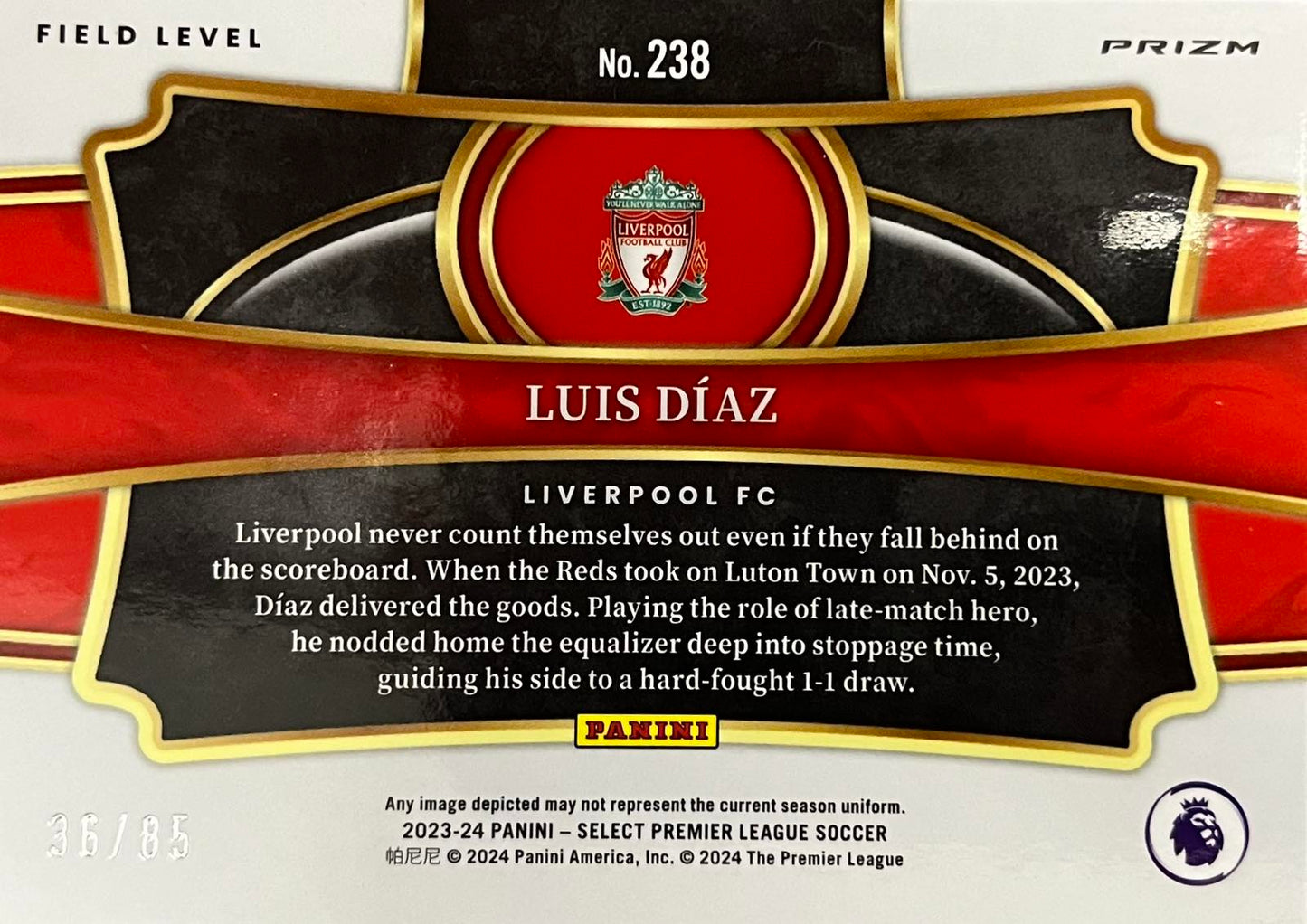Luis Diaz White Ice Numbered /85 Field Level Select