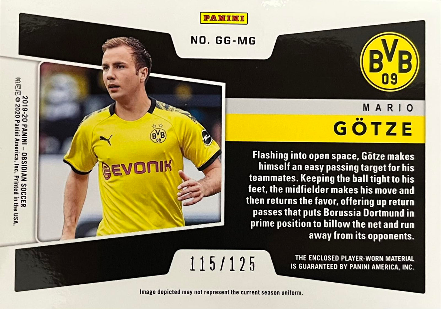 Mario Gotze Player-Worn Patch Numbered /125 Obsidian Galaxy Gear