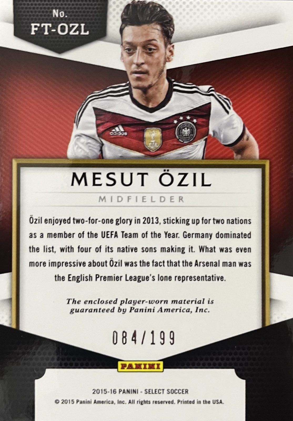 Mesut Ozil Player-Worn Patch Numbered /199 Select First Team