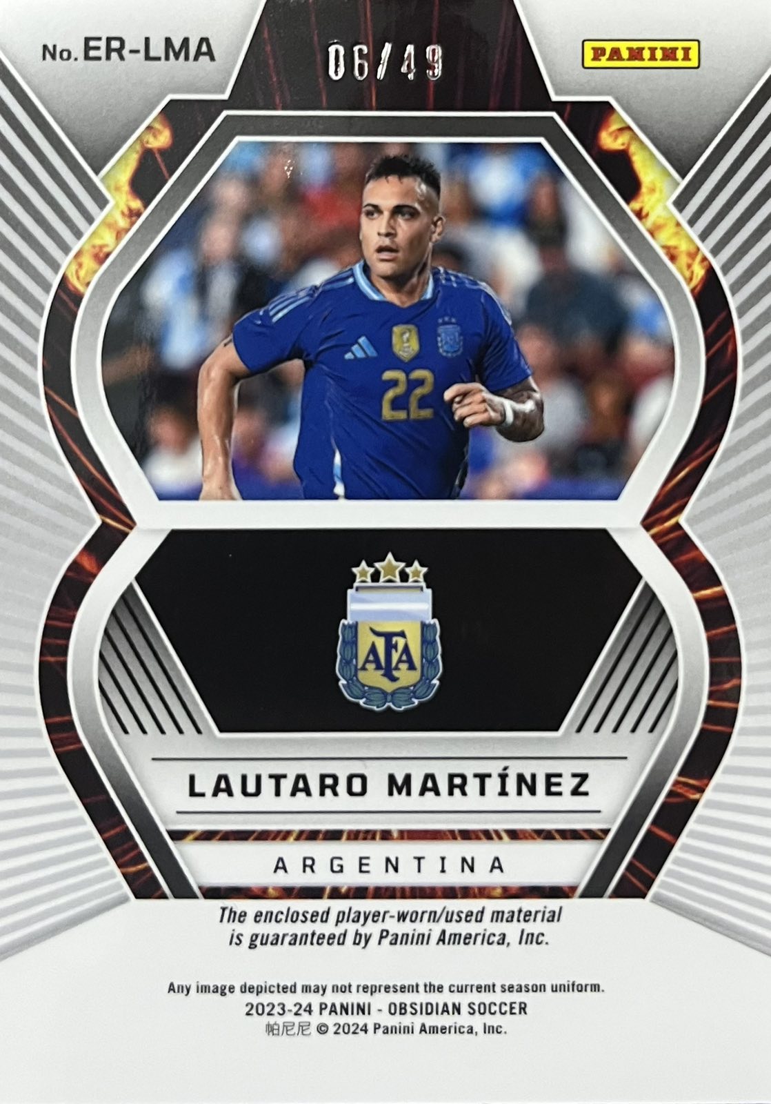 Lautaro Martinez Player-Worn Patch Numbered /49 Obsidian Eruption