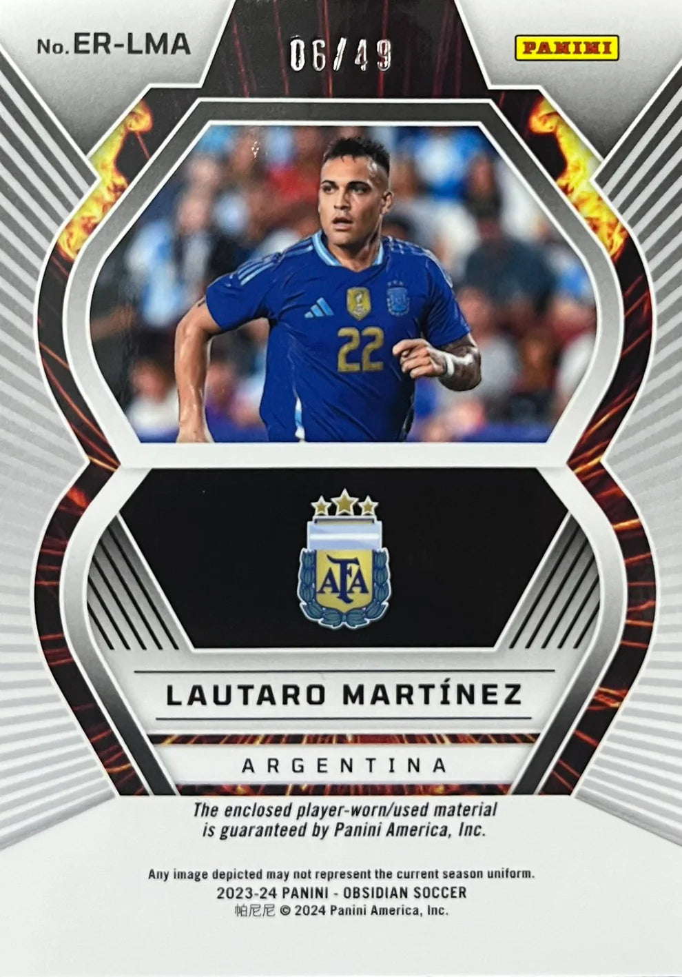 Lautaro Martinez Player-Worn Patch Numbered /49 Obsidian Eruption