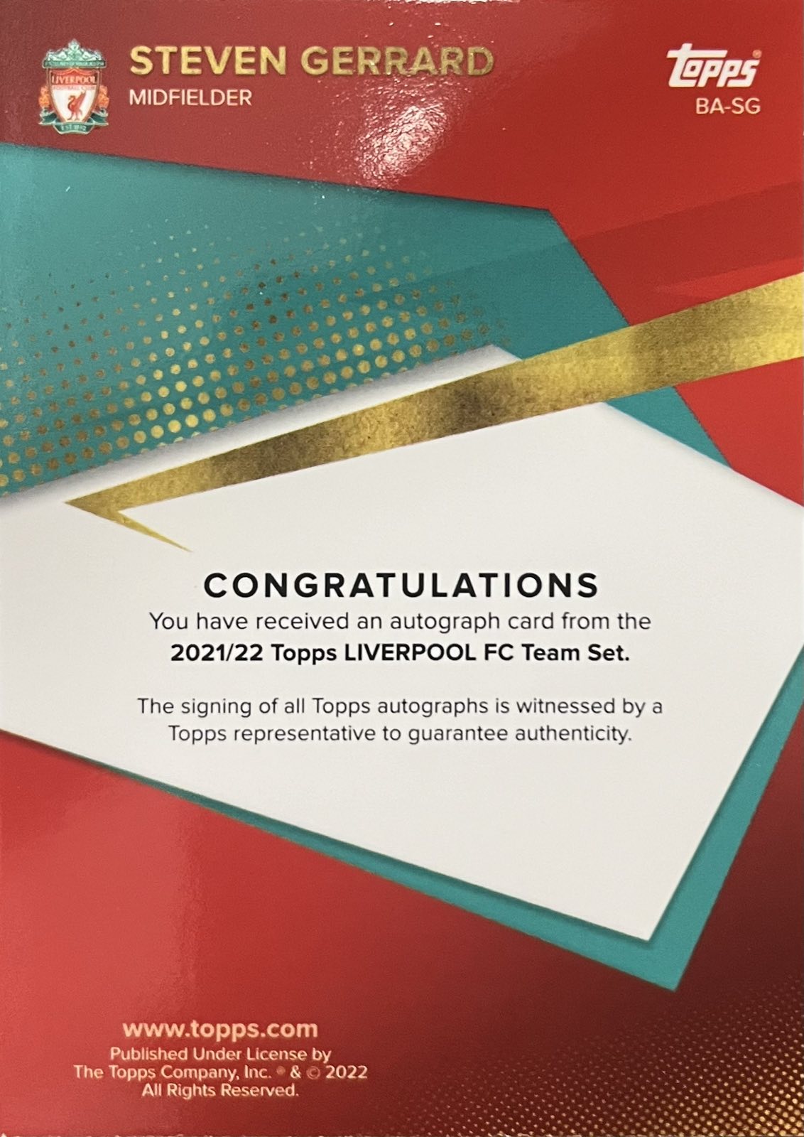 Steven Gerrard Autograph Liverpool Team Set 2021-22