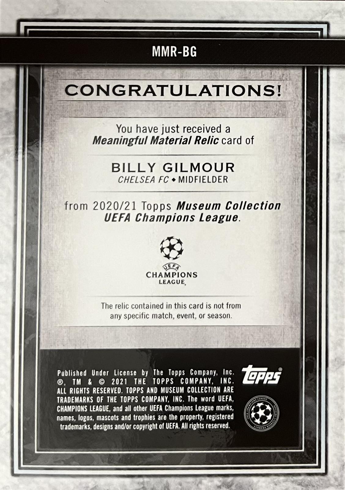 Billy Gilmour Player-Worn Patch Numbered /150 Topps Museum