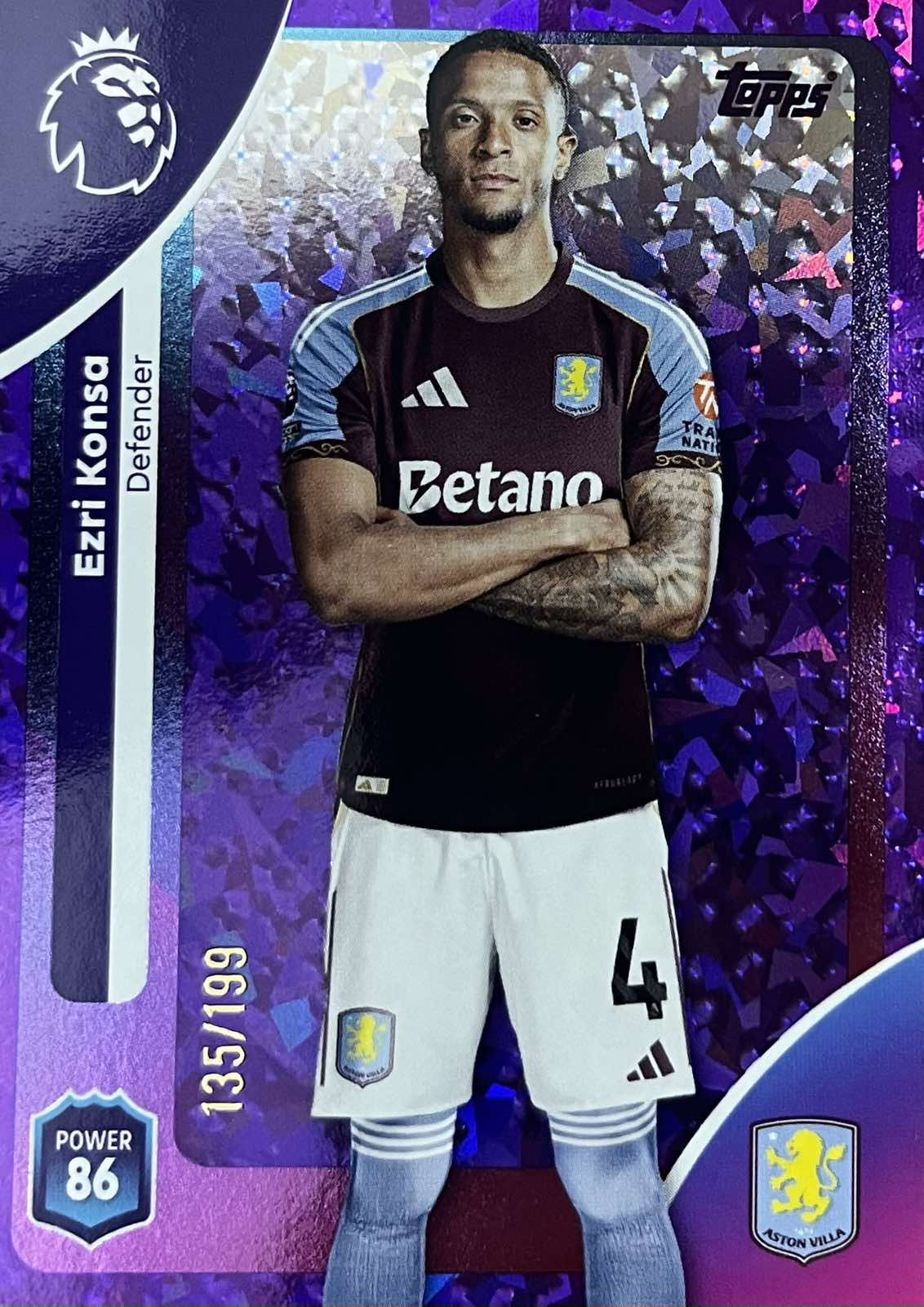 EZRI KONSA PURPLE NUMBERED /199 - TOPPS PREMIER LEAGUE 2026 ASTON VILLA