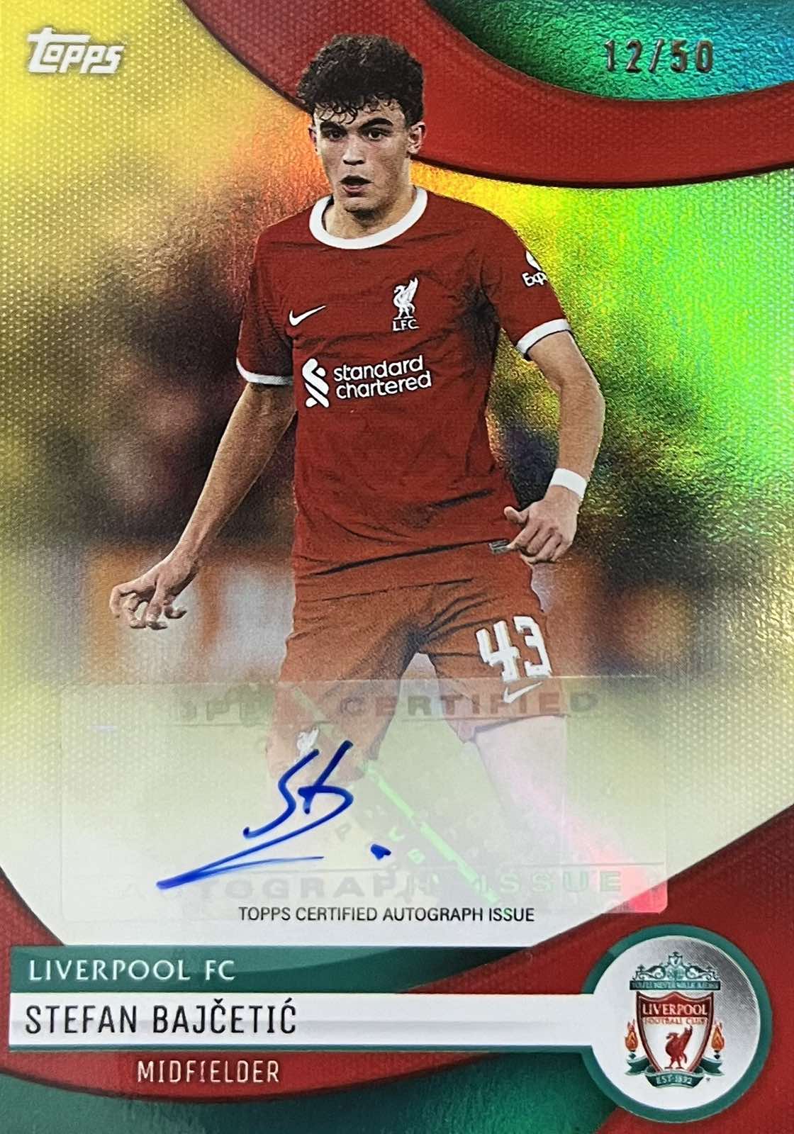 Stefan Bajcetic Autograph Numbered /50 Topps Liverpool Team Set
