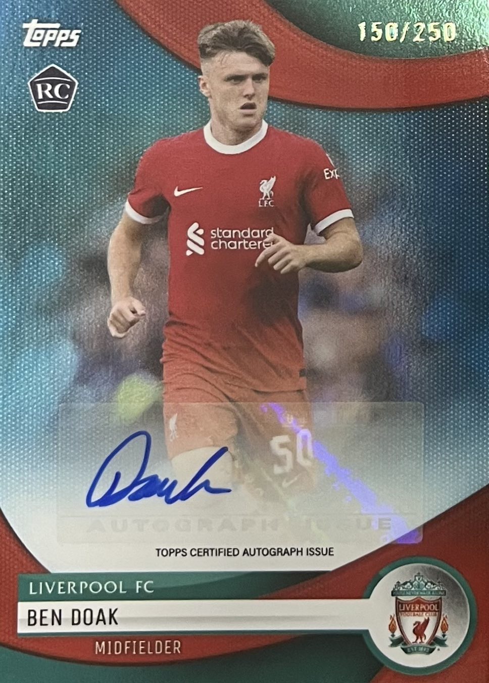 Ben Doak Rookie Autograph Numbered /250 Topps Liverpool Team Set 2023-24