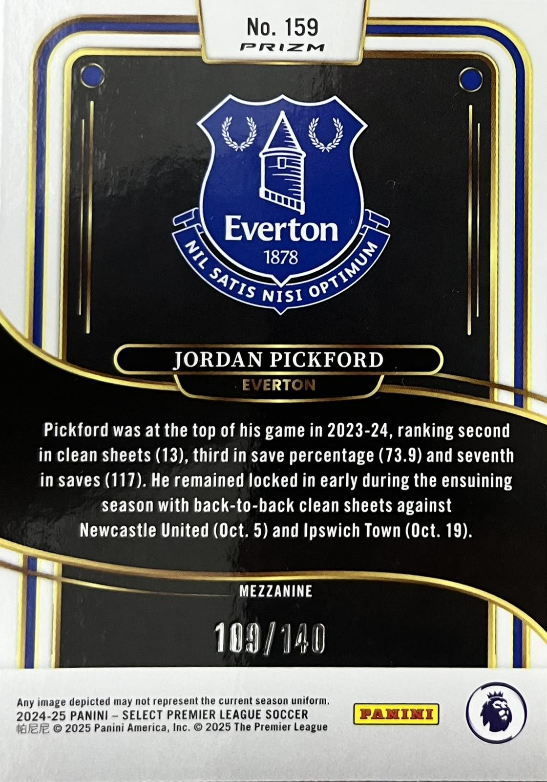 Jordan Pickford Numbered /140 Purple Select Mezzanine