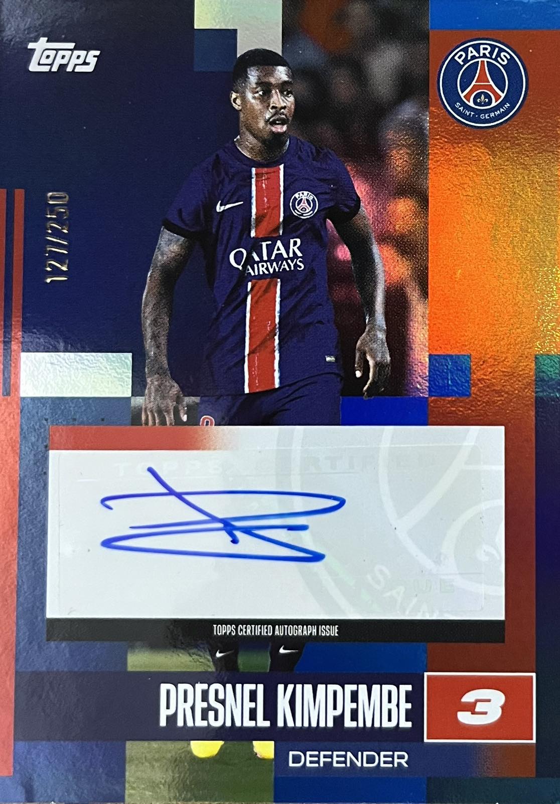 Presnel Kimpembe Autograph Numbered /250 Topps PSG Team Set