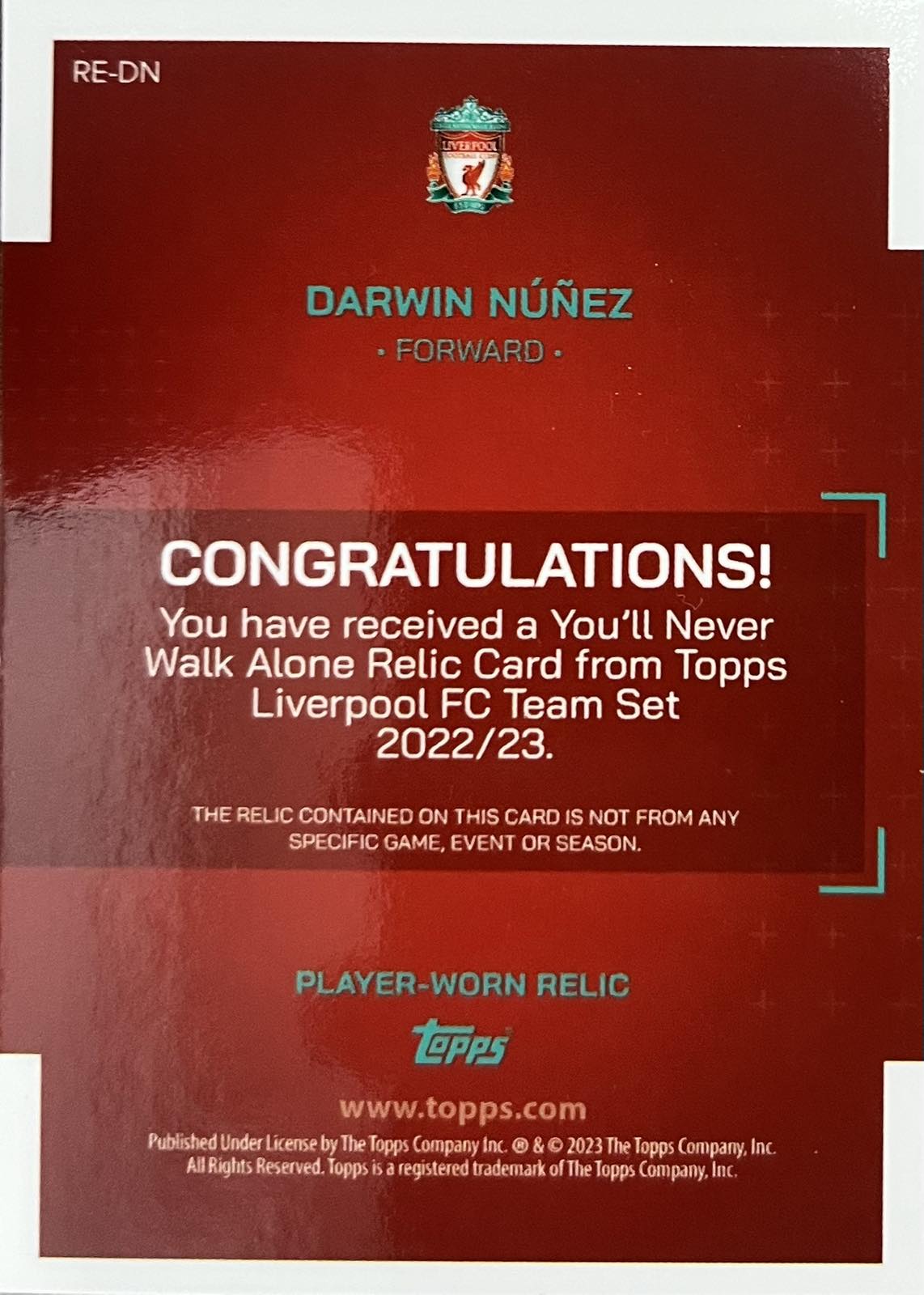 Darwin Nunez Player-Worn Patch Liverpool Team Set