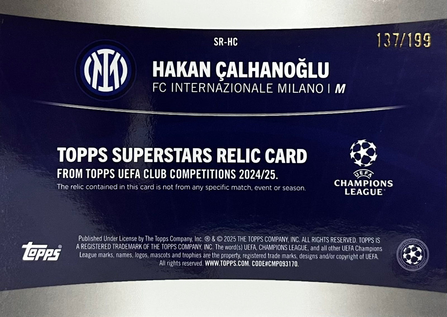 Hakan Calhanoglu Patch Numbered /199 Topps