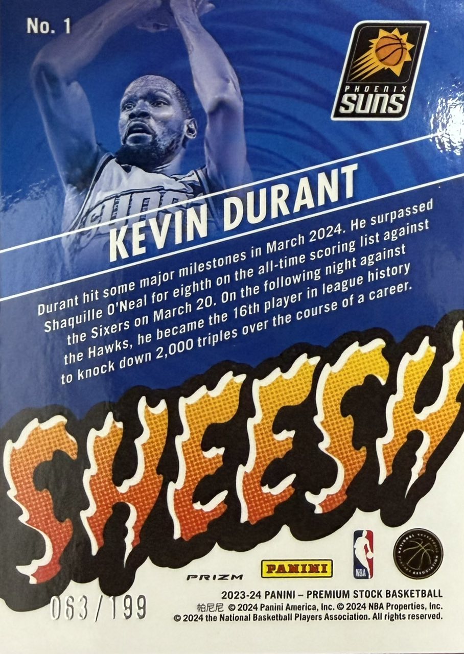 Kevin Durant Sheesh Red Seismic Prizm Numbered /199 2023-24 Panini Premium Stock #1