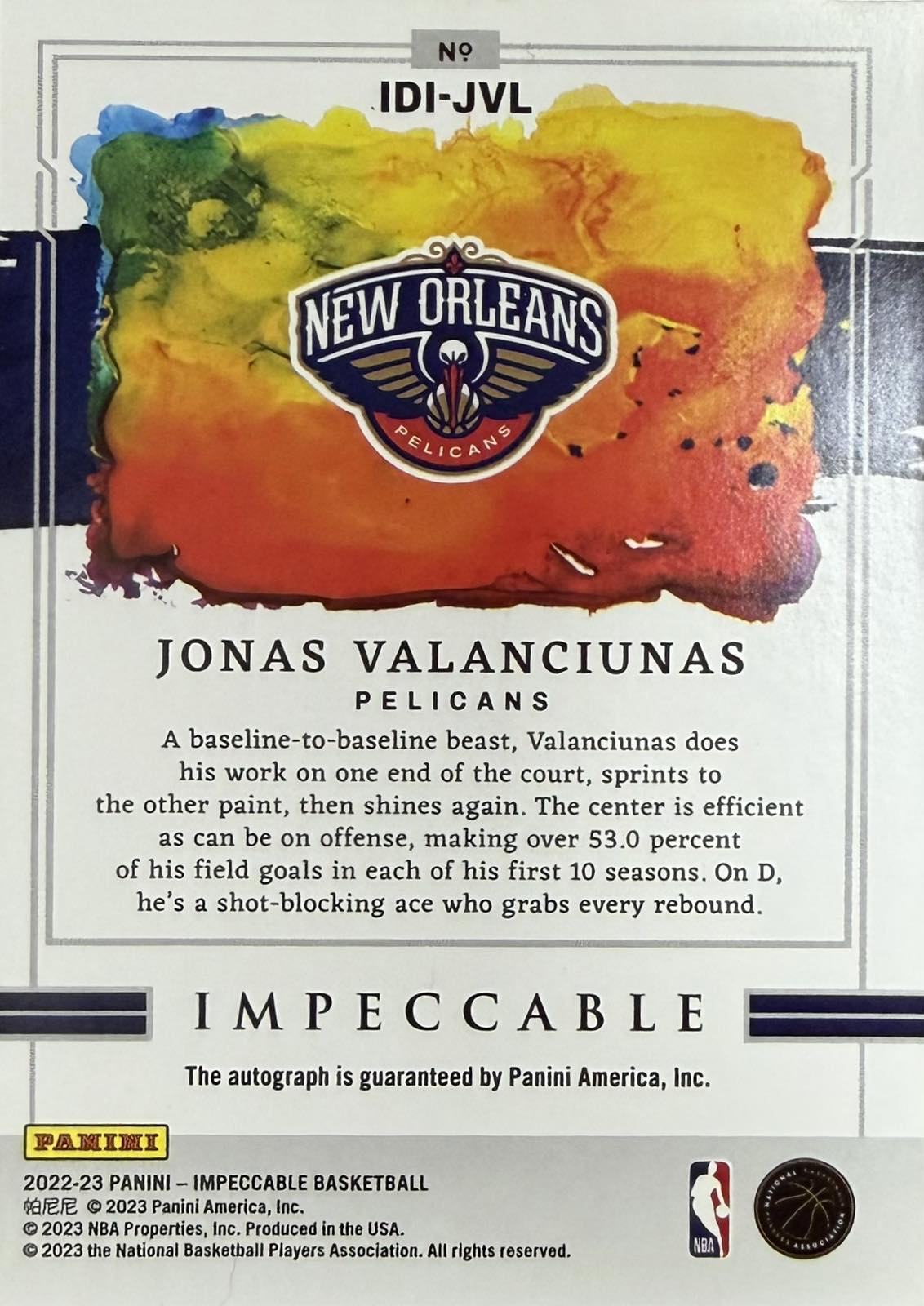 Jonas Valanciunas On-Card Autograph Numbered /25 Impeccable
