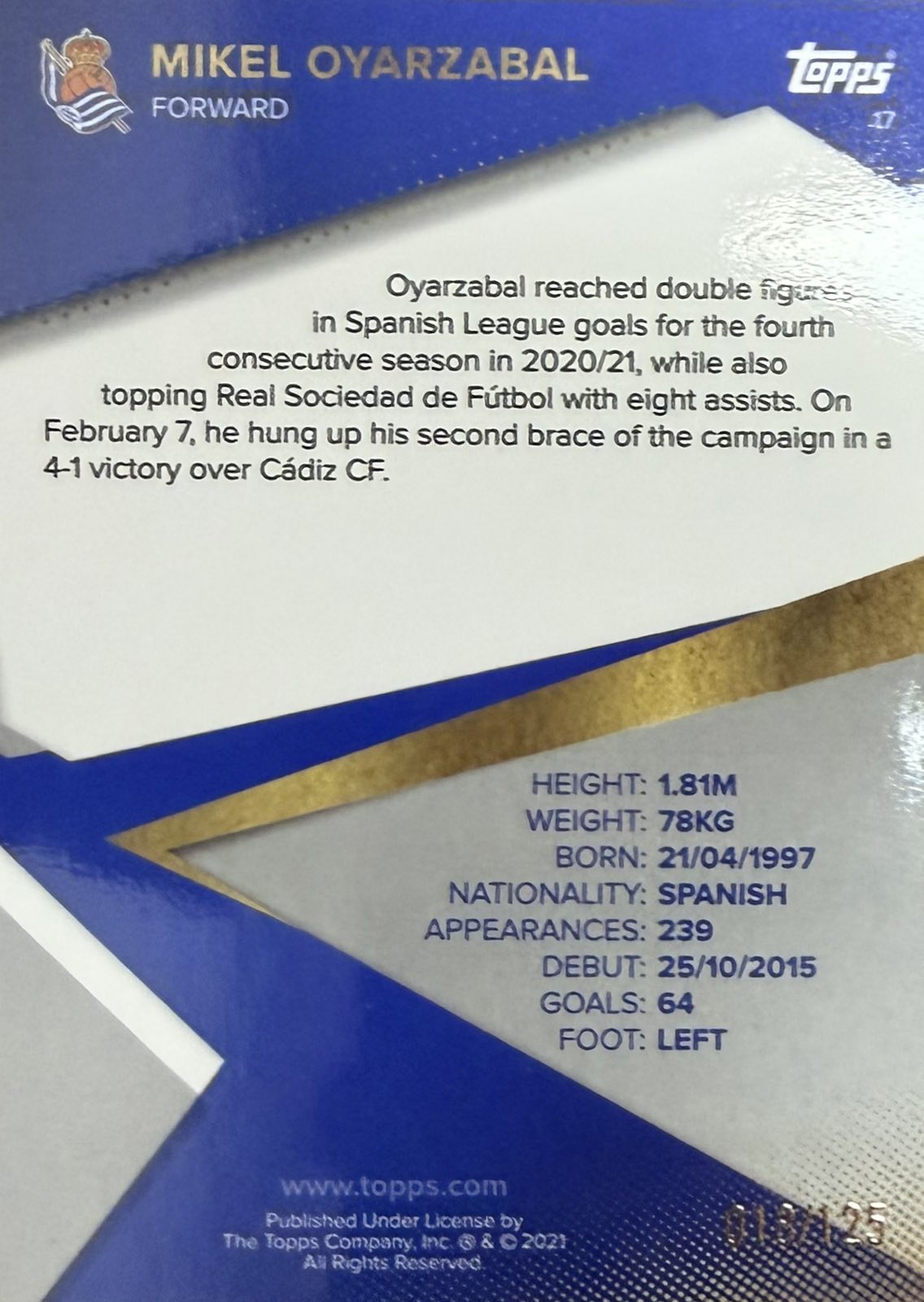 Mikel Oyarzabal Numbered /125 Team Set