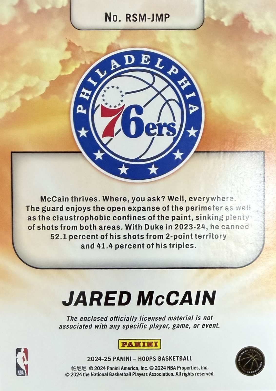 Jared McCain Rookie Patch NBA Hoops 2024-25
