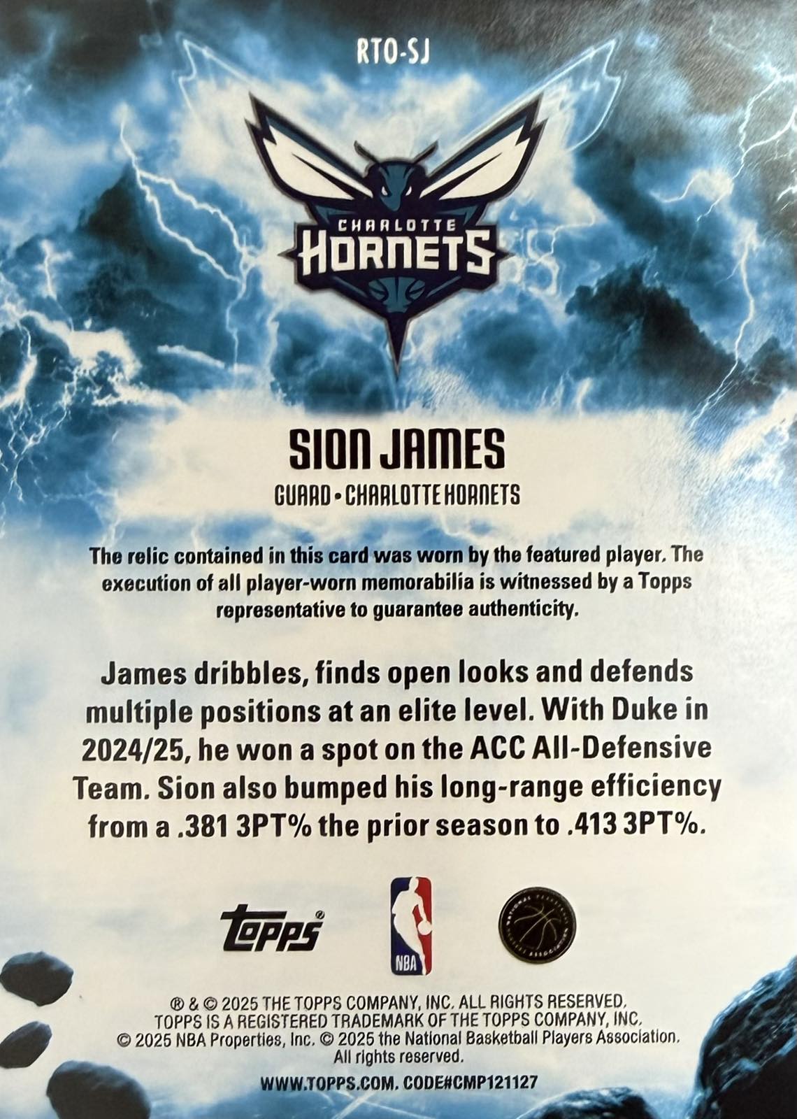 Sion James Player-Worn Rookie Patch Numbered /99 Topps