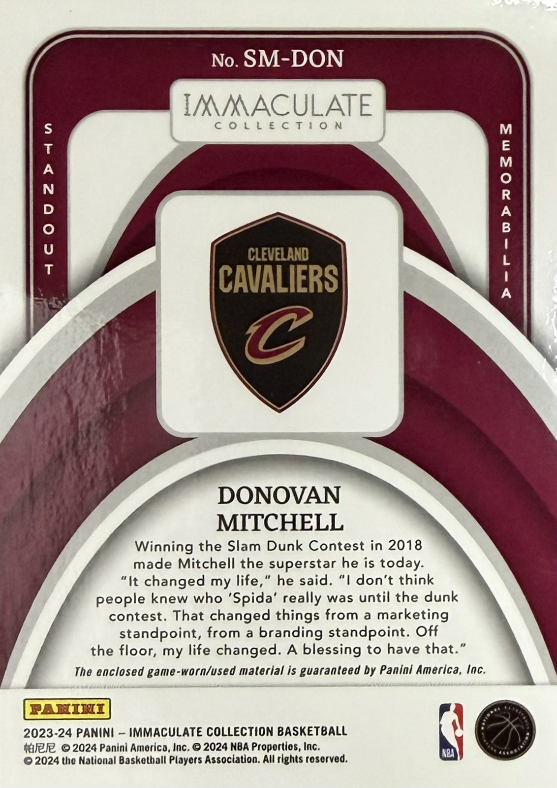 Donovan Mitchell Game-Worn Patch Numbered /99 Immaculate